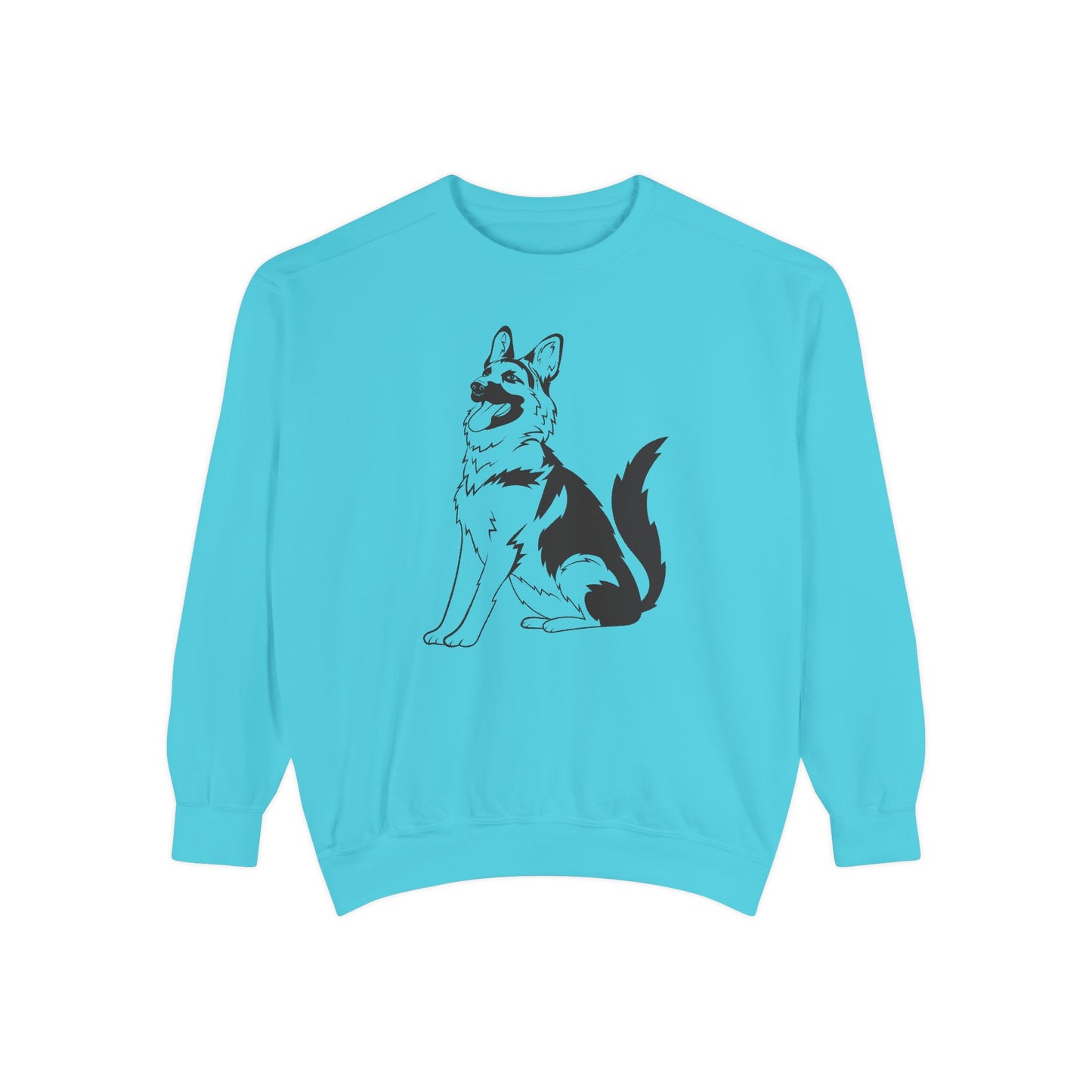Unisex Dog Lover Sweatshirt With a Graphic of Black and Transparent German Shepherd Sloppily Sitting