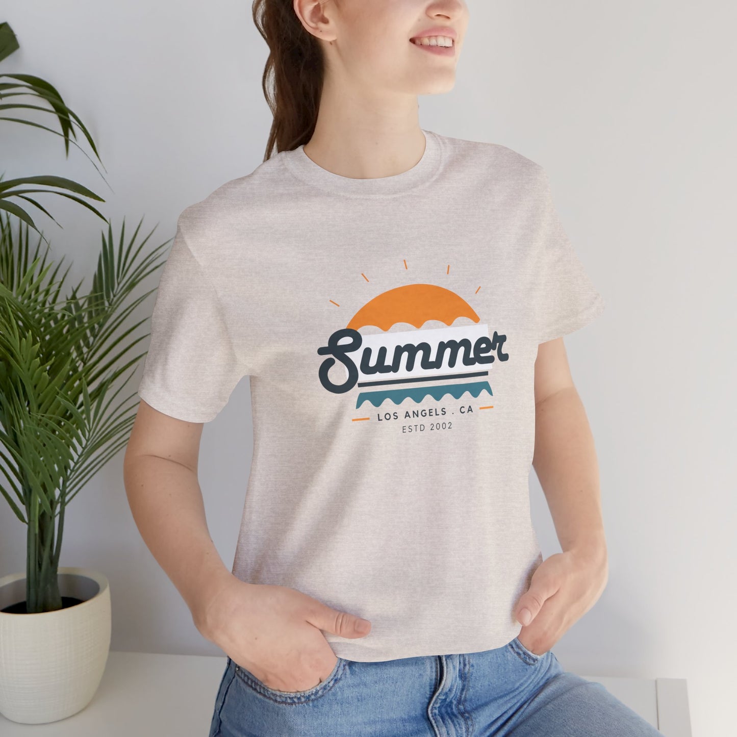 Summer Vibes Unisex Jersey Short Sleeve Tee, Beach Shirt, Casual Summer Wear, Gift for Friends, Coastal Adventure Top, LA Style Tee