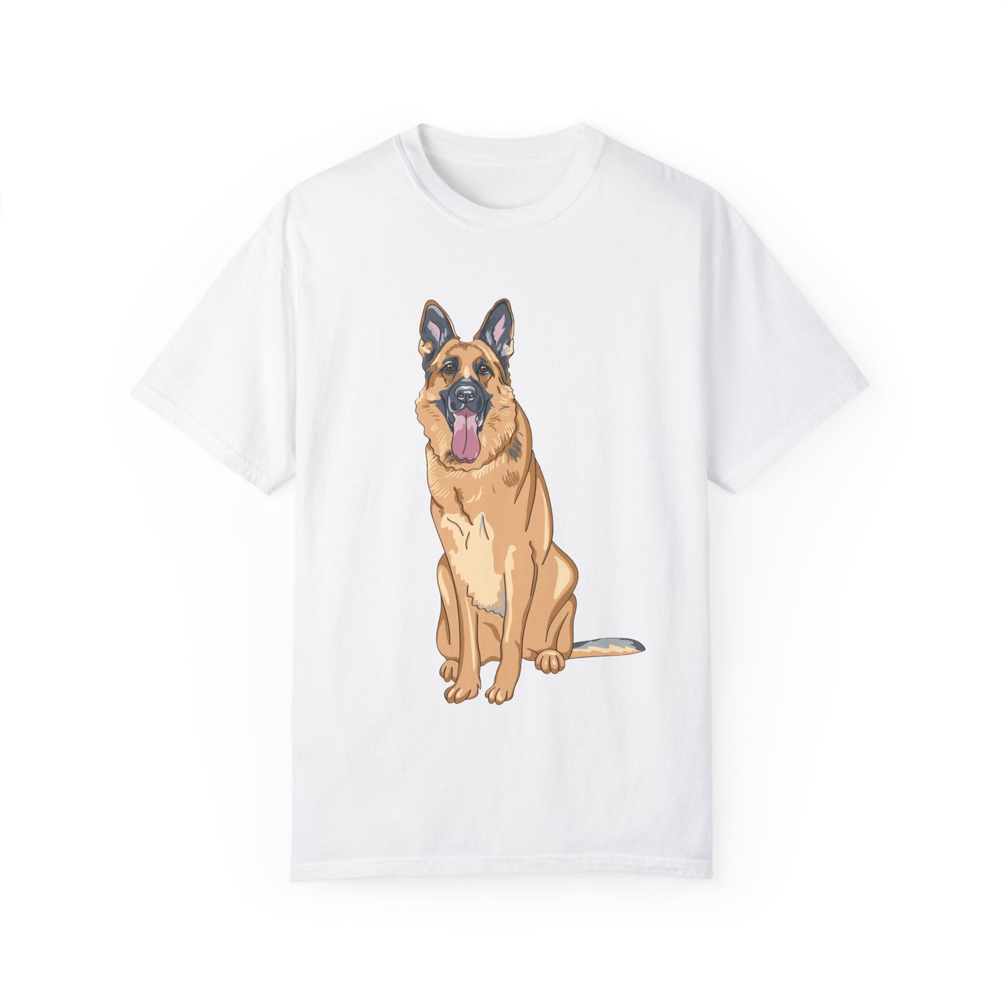 Unisex Dog Lover T-Shirt With Graphic of Giant German Shepherd Sloppily Sitting Leaving Tongue Out
