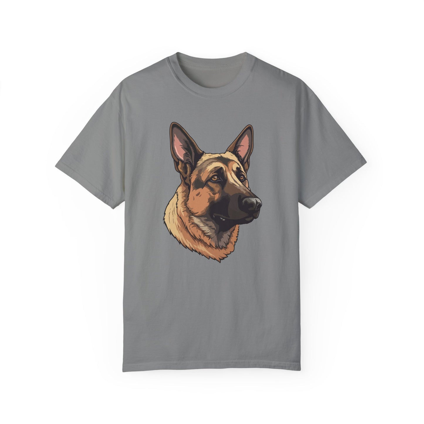 Unisex Dog Lover T-Shirt With a Close Up Graphic of Serious German Shepherd