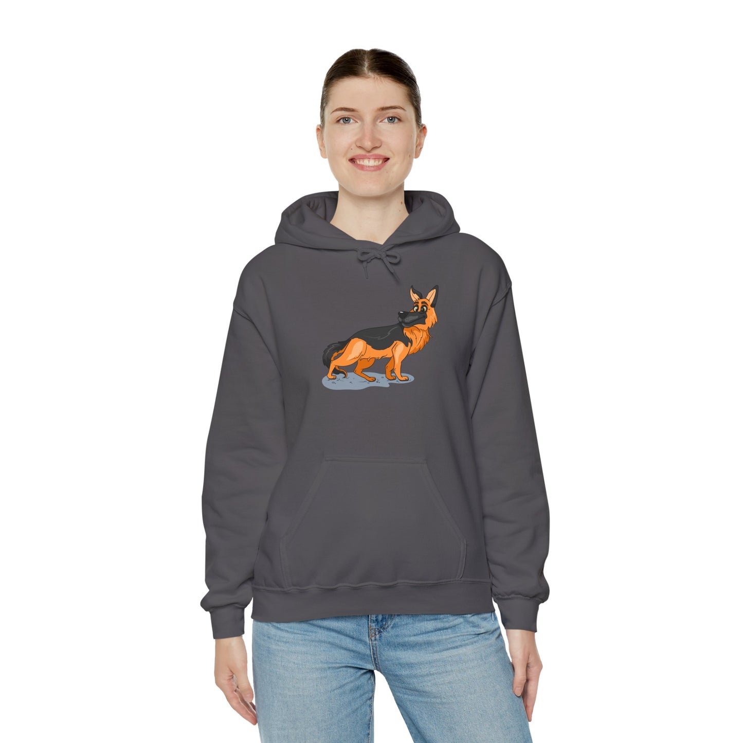 Unisex Dog Lover Hoodie With a Cartoon of Astonished German Shepherd Turning His Head
