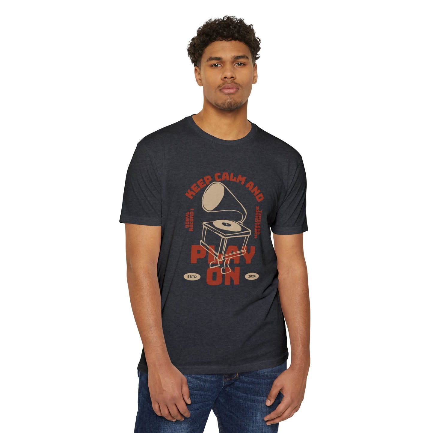 Retro Music Vibe T-Shirt, Unisex Tee, Gift for Music Lovers, Keep Calm and Play On Shirt, Casual Summer Wear, Music Themed Apparel