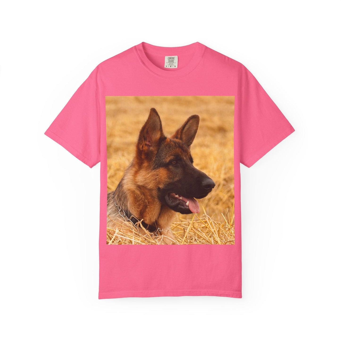 Unisex Dog Lovers T-Shirt Featuring German Shepherd Resting on the Dry Grass
