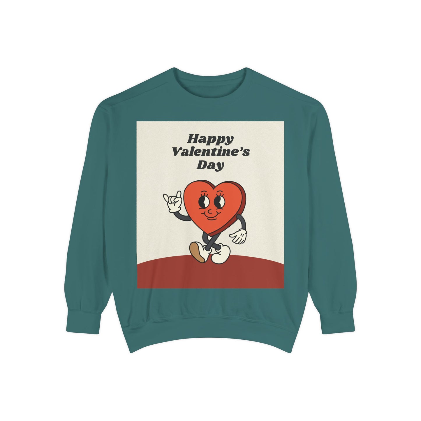 Unisex Valentine's Day Sweatshirt With a Heart Character and Caption Happy Valentine's Day