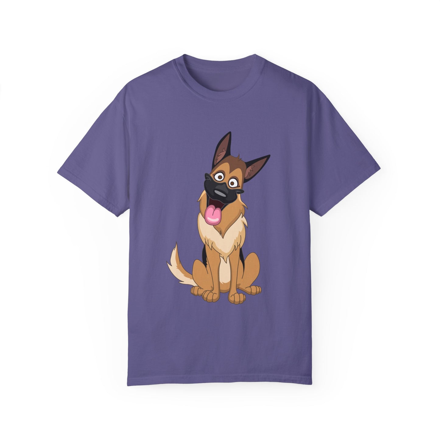 Unisex Dog Lover T-Shirt With Funny Cartoon of Tan Color German Shepherd