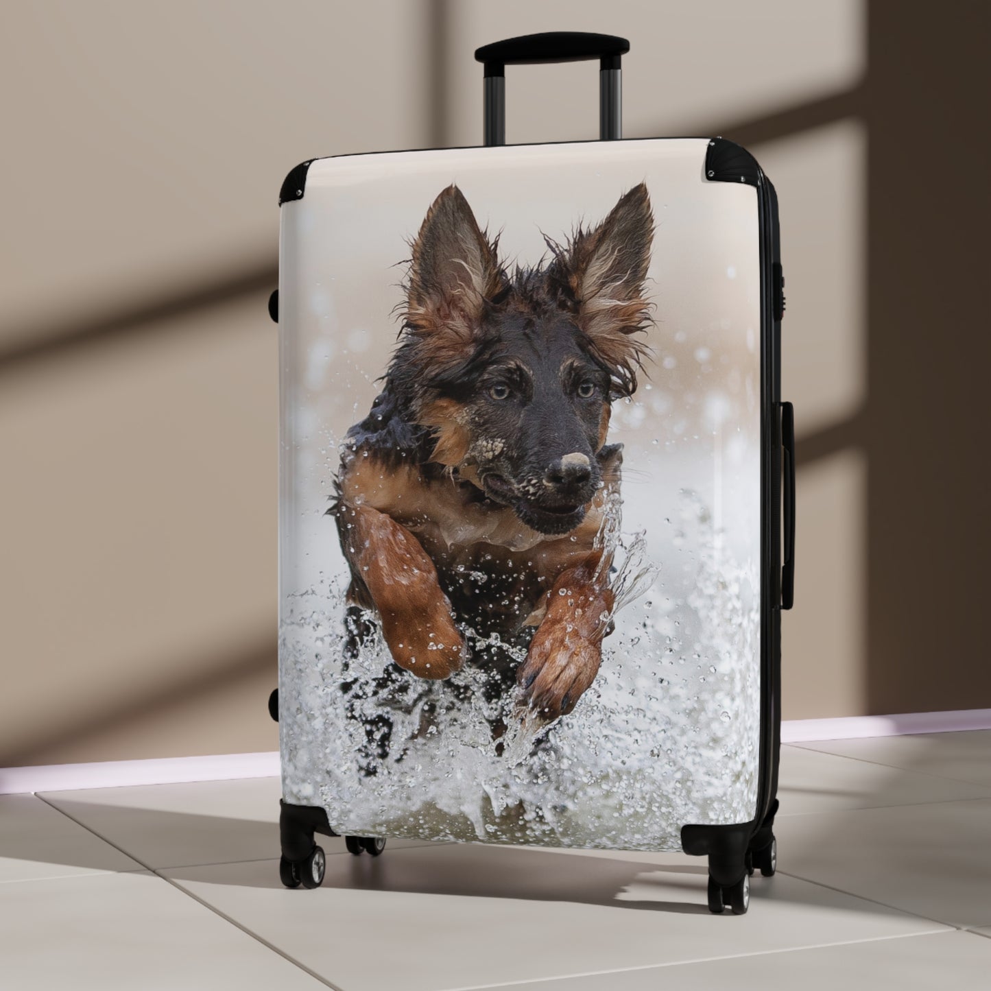 Dog Lover's Suitcase Featuring German Shepherd Jumping In The Water