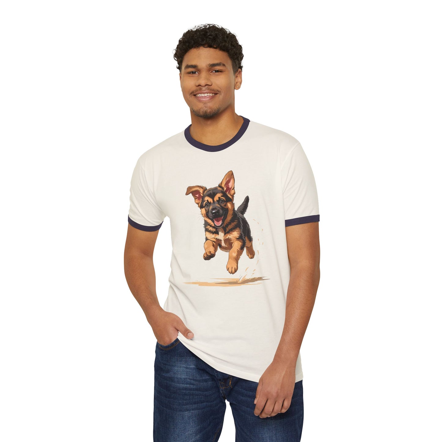 Adorable Puppy Ringer T-Shirt, Dog Lover Gift, Unisex Cotton Tee, Pet Parent Apparel, Casual Wear, Birthday Gift