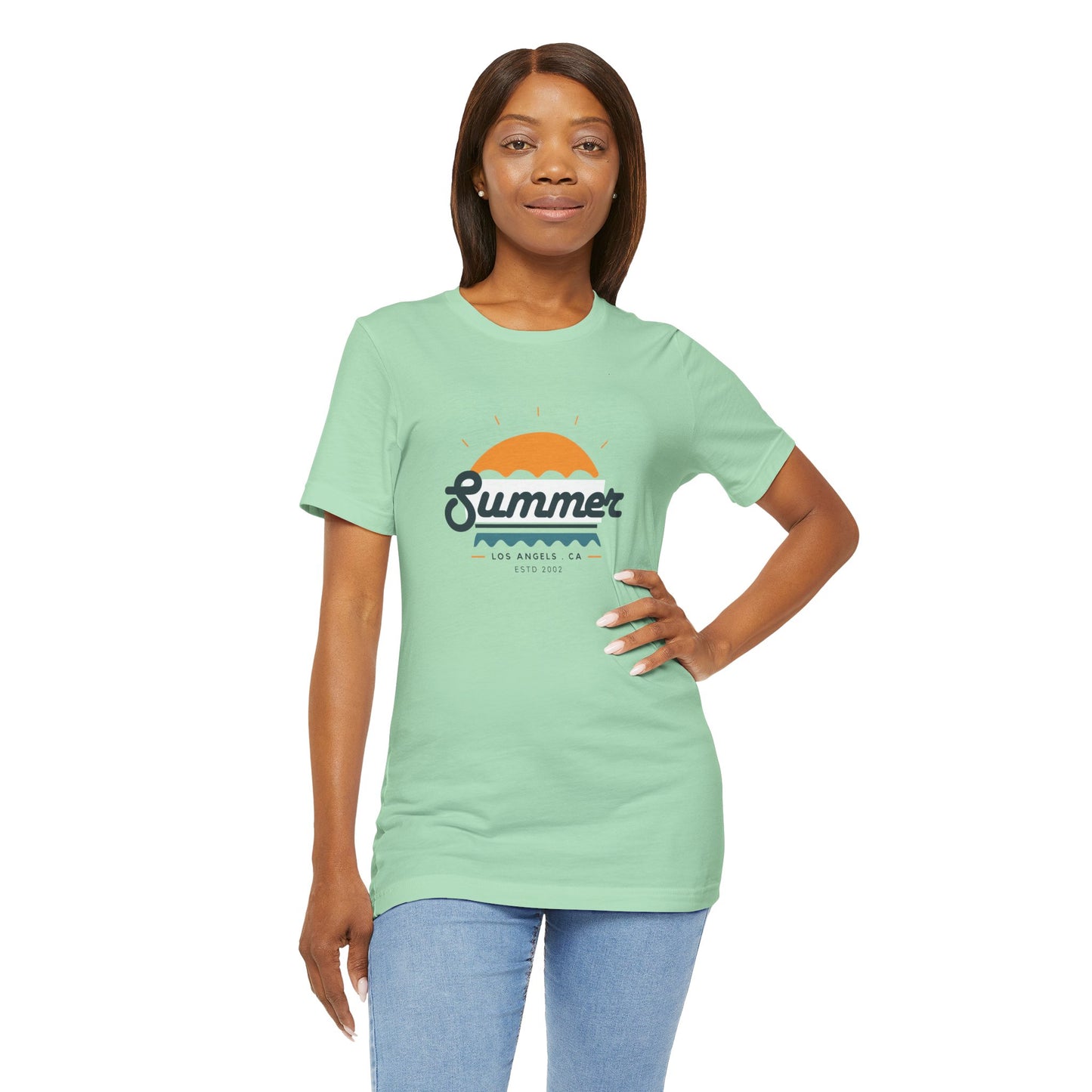 Summer Vibes Unisex Jersey Short Sleeve Tee, Beach Shirt, Casual Summer Wear, Gift for Friends, Coastal Adventure Top, LA Style Tee