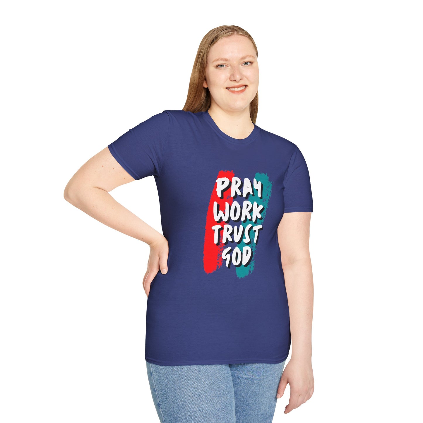 Inspiration Unisex T-Shirt - Pray, Work, Trust God, Motivational Tee, Faith-Based Apparel, Casual Wear, Gift for Believers, Christian Clothing