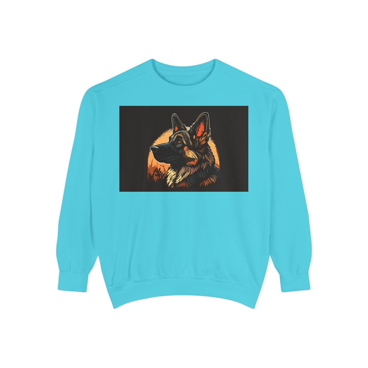 Unisex Dog Lover Sweatshirt With a Close Up Graphic of a German Shepherd In Front of Moon