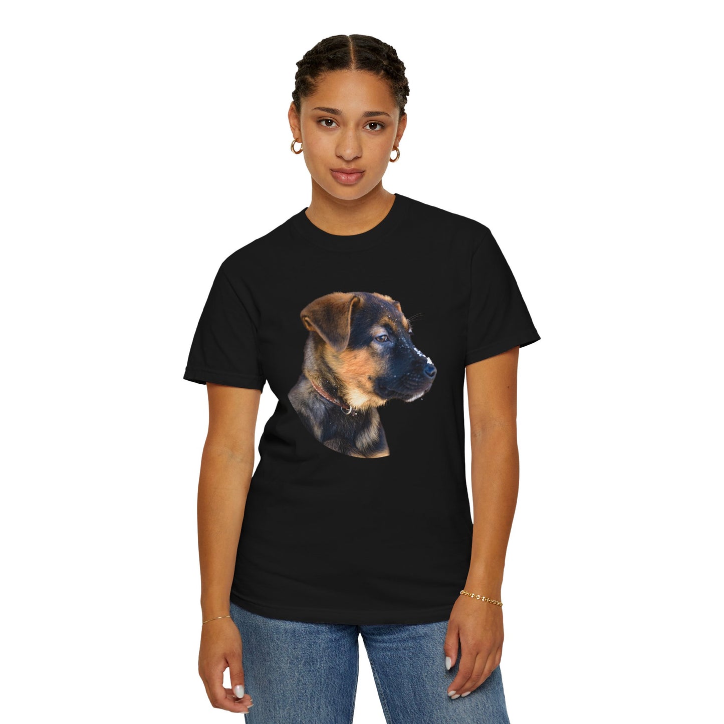 Unisex T-Shirt With Close Up Face of German Shepherd Puppy With Floppy Ears