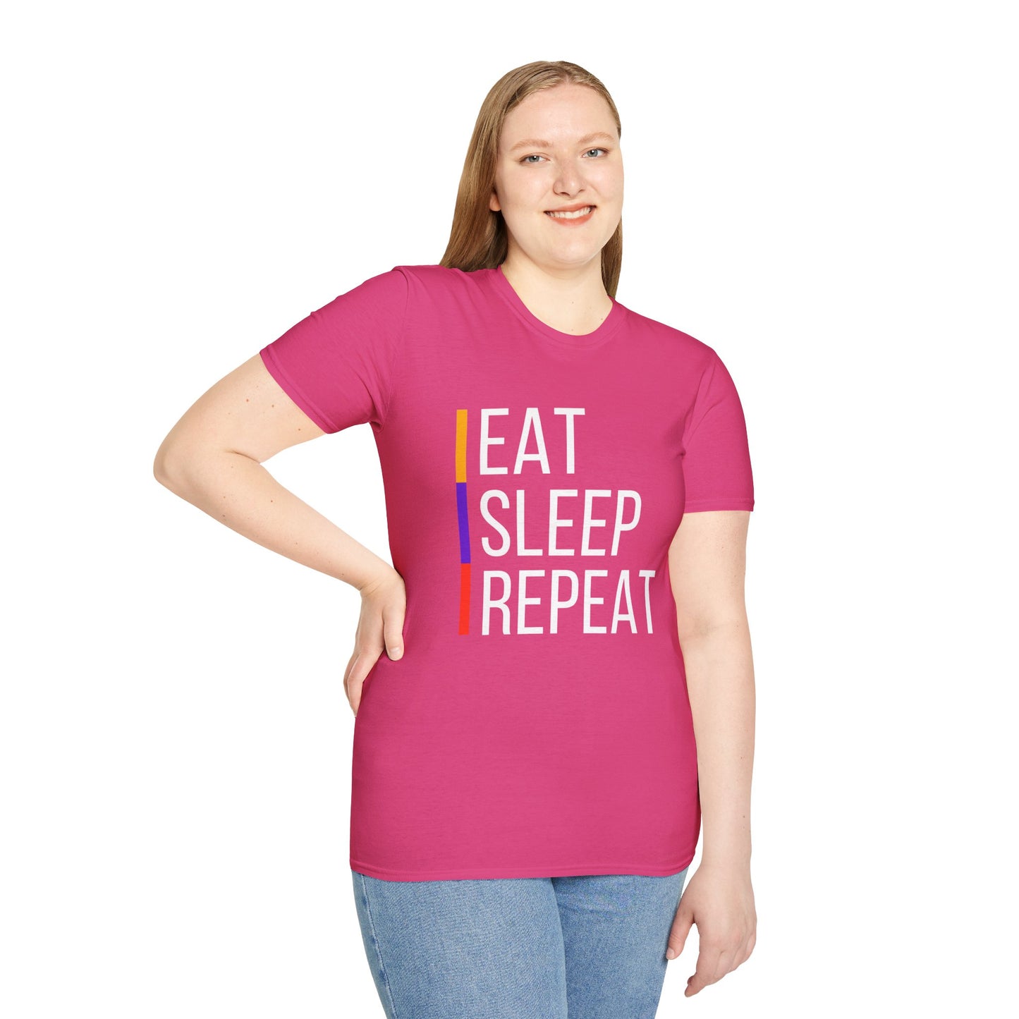 Eat Sleep Repeat Unisex Softstyle T-Shirt - Perfect for Casual Outings, Funny Gift, Relaxation Apparel, Everyday Wear, Motivational Tee