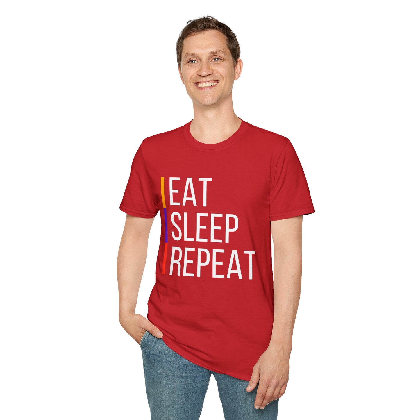 Eat Sleep Repeat Unisex Softstyle T-Shirt - Perfect for Casual Outings, Funny Gift, Relaxation Apparel, Everyday Wear, Motivational Tee