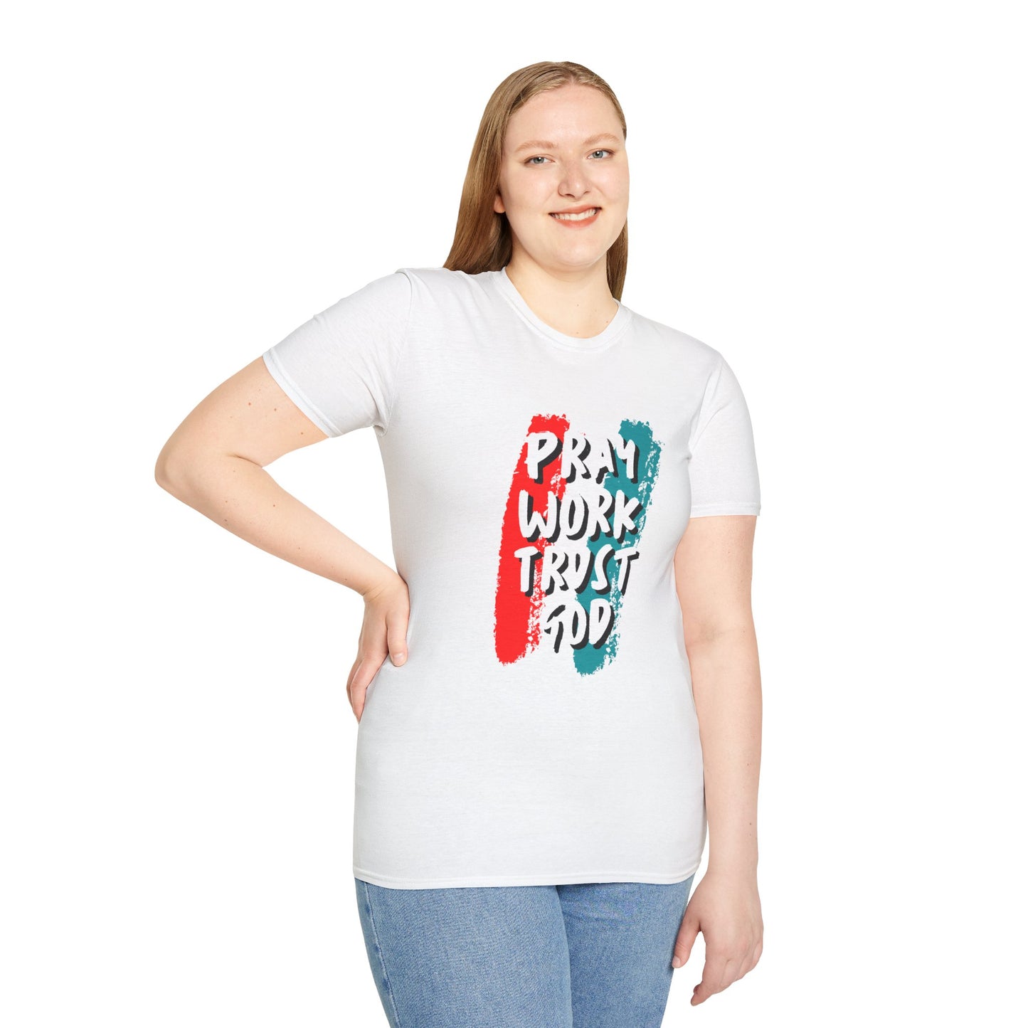 Inspiration Unisex T-Shirt - Pray, Work, Trust God, Motivational Tee, Faith-Based Apparel, Casual Wear, Gift for Believers, Christian Clothing