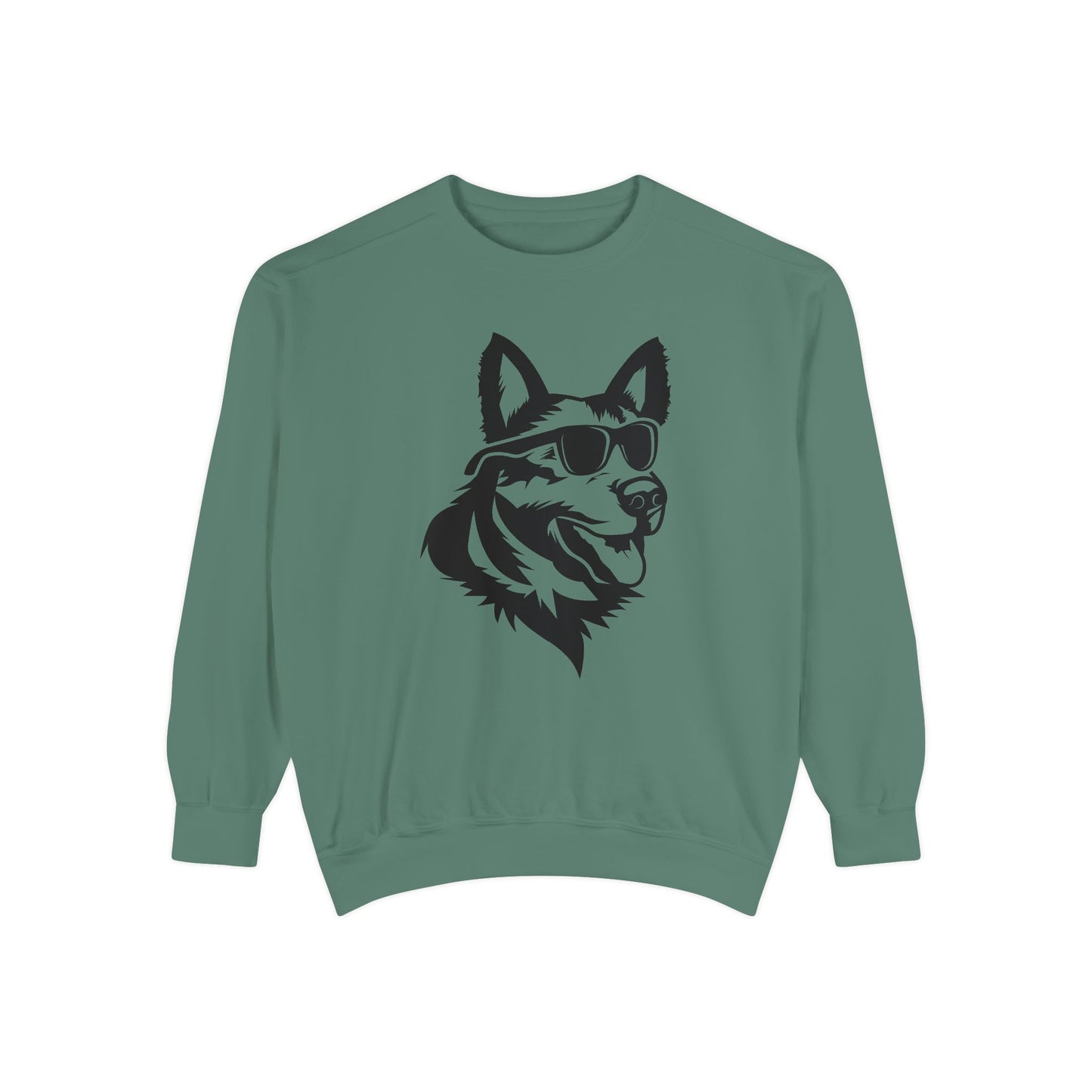 Unisex Dog Lover Sweatshirt With a Close Up Graphic of German Shepherd Wearing Black Glasses