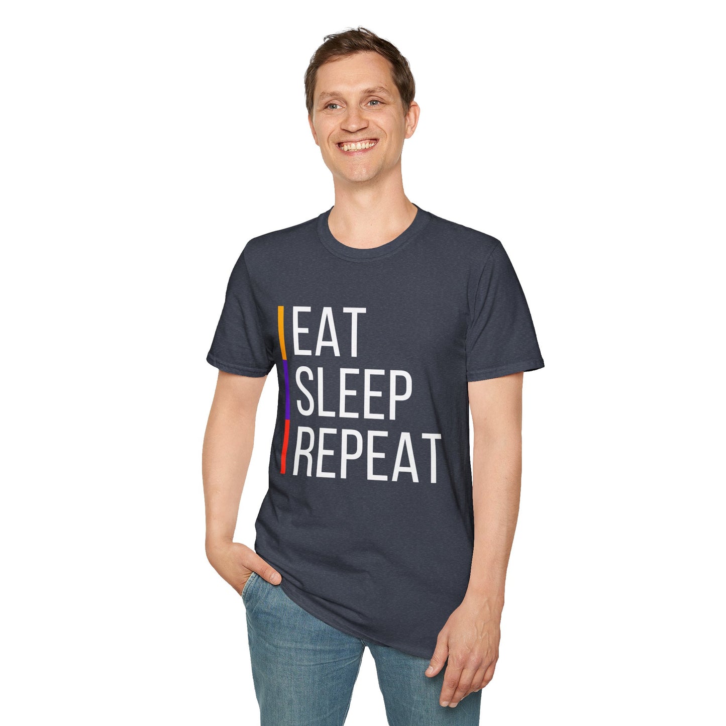 Eat Sleep Repeat Unisex Softstyle T-Shirt - Perfect for Casual Outings, Funny Gift, Relaxation Apparel, Everyday Wear, Motivational Tee