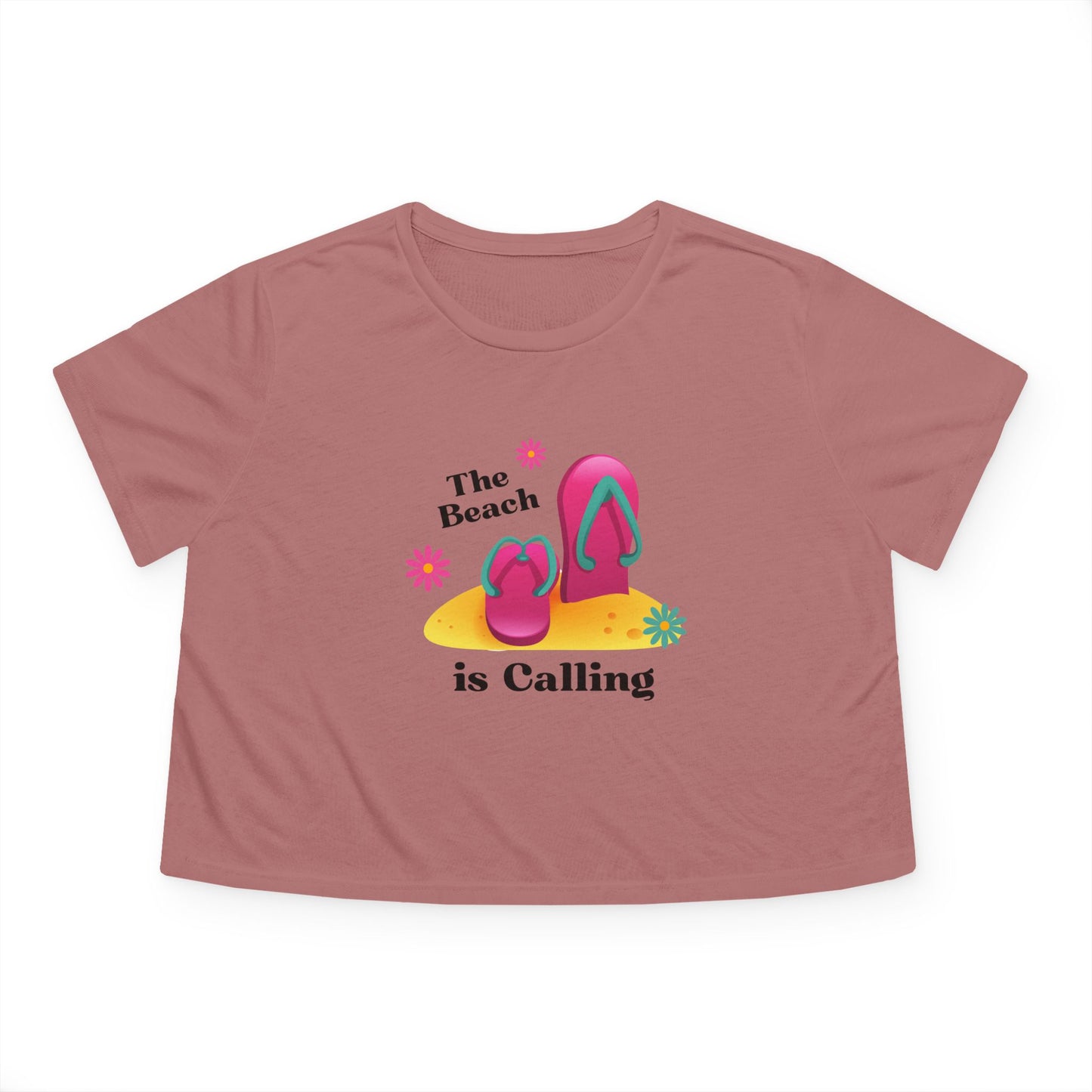 Beach Vibes Flowy Cropped Tee - The Beach is Calling, Summer Shirt, Women's Tee, Vacation Top, Beach Lover Gift, Relaxing Daywear