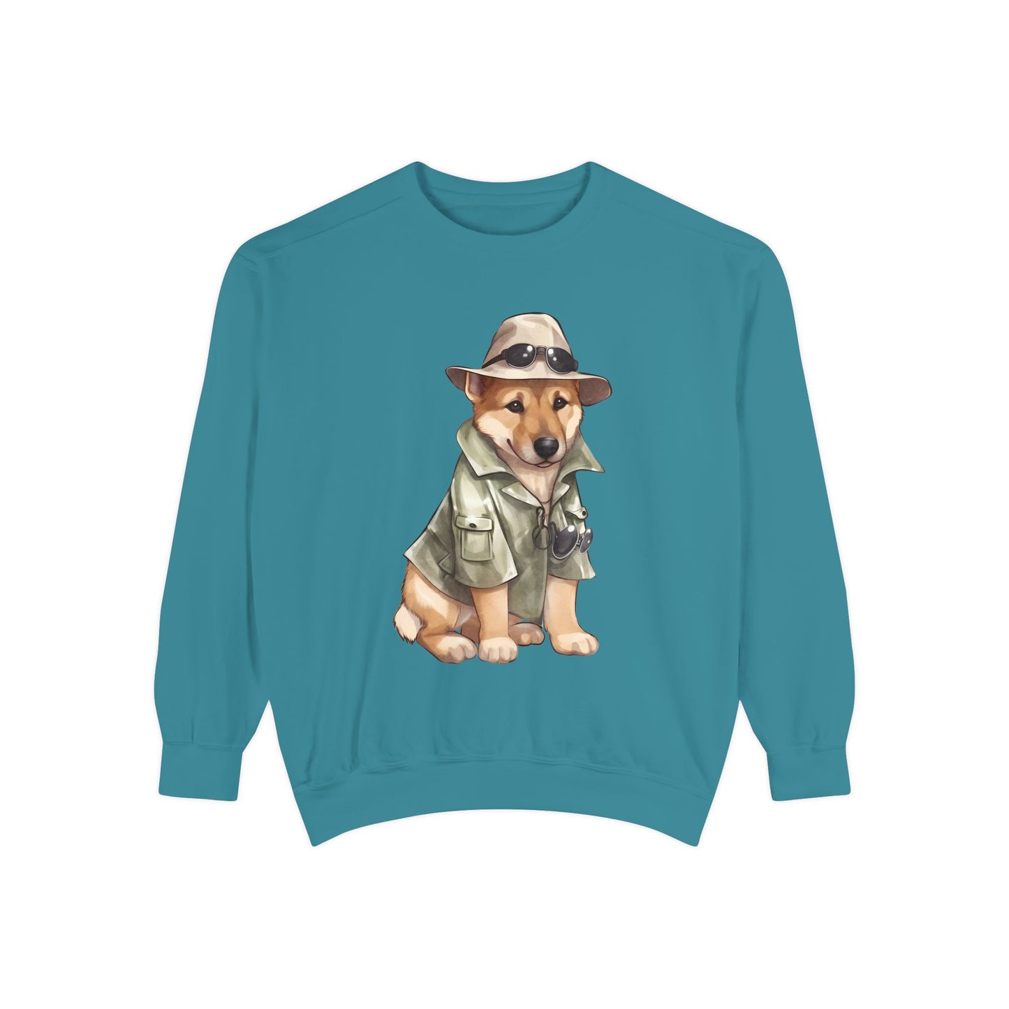 Unisex Dog Lover Sweatshirt With a Graphic of German Shepherd Wearing Detector's Hat and Costume