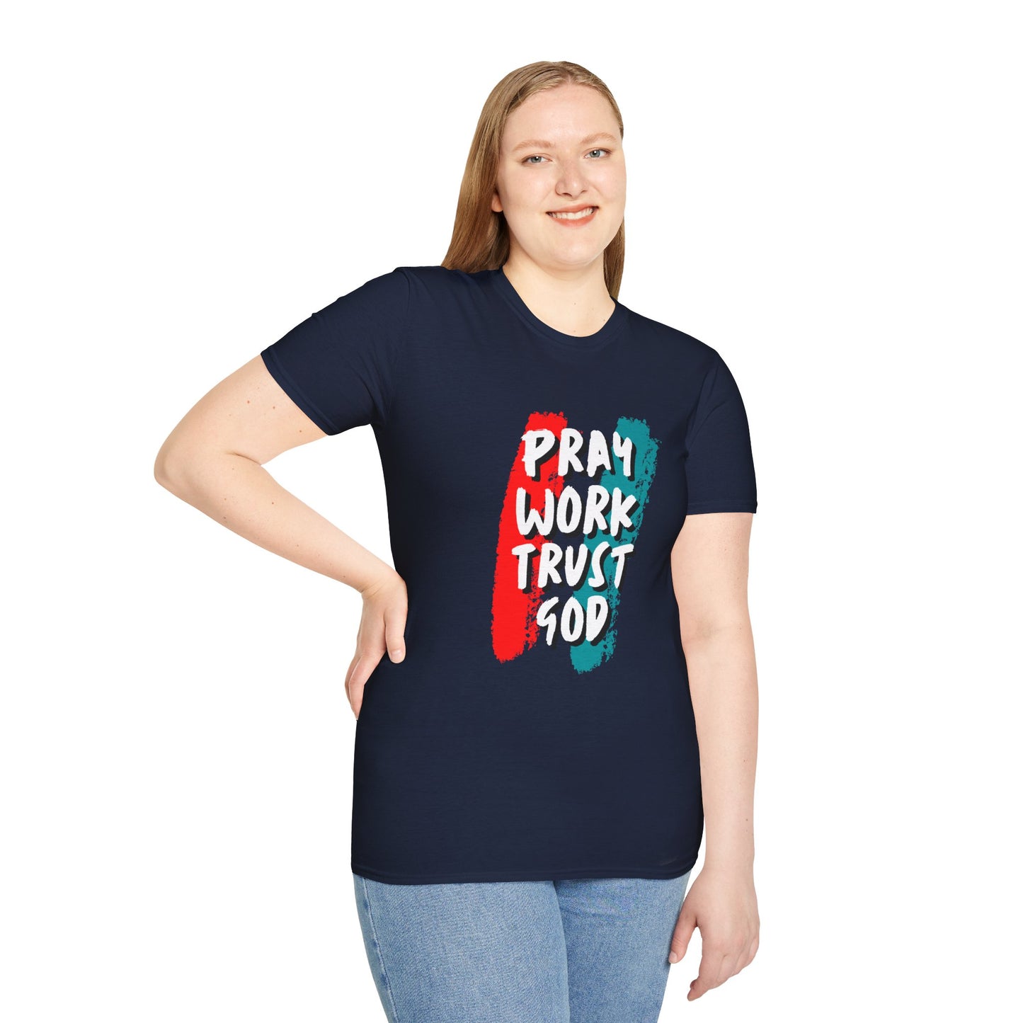 Inspiration Unisex T-Shirt - Pray, Work, Trust God, Motivational Tee, Faith-Based Apparel, Casual Wear, Gift for Believers, Christian Clothing