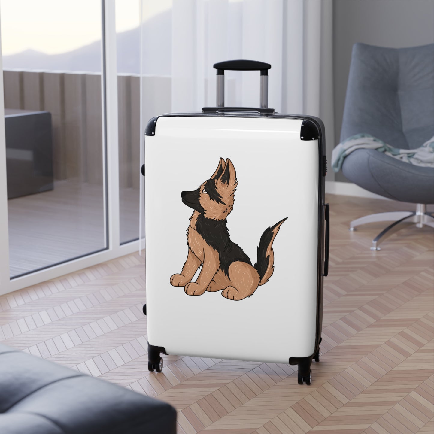 Personalized Dog Lover Suitcase - Featuring Cute German Shepherd Puppy Looking Upward