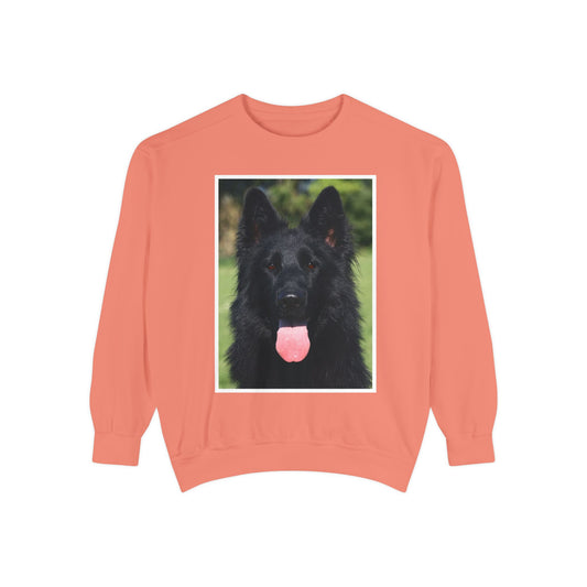 Unisex Dog Lover Sweatshirt With a Close Up of Solid Black German Shepherd Leaving Hanging Tongue