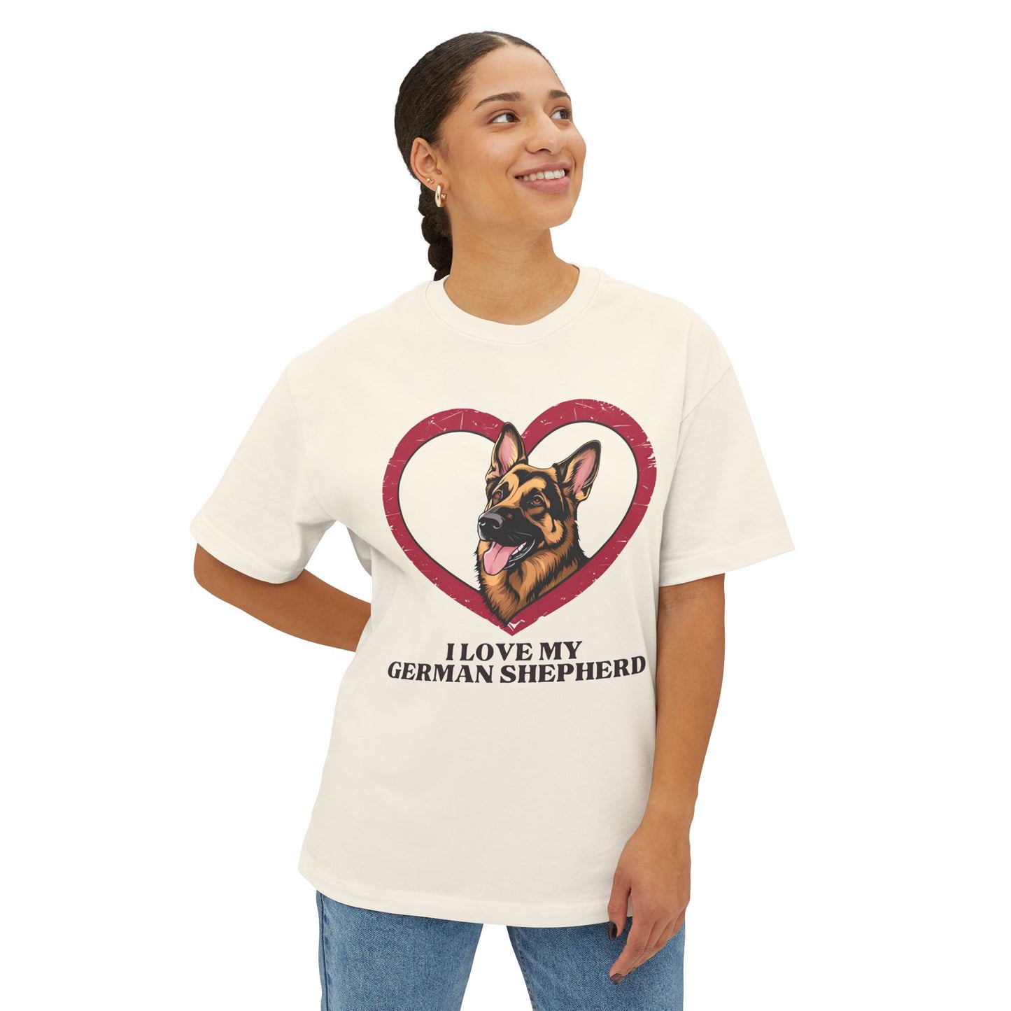 I Love My German Shepherd Unisex Oversized Boxy Tee, Dog Lover Shirt, Pet Owner Gift, Casual Wear, Animal Lover Gift, Birthday Gift