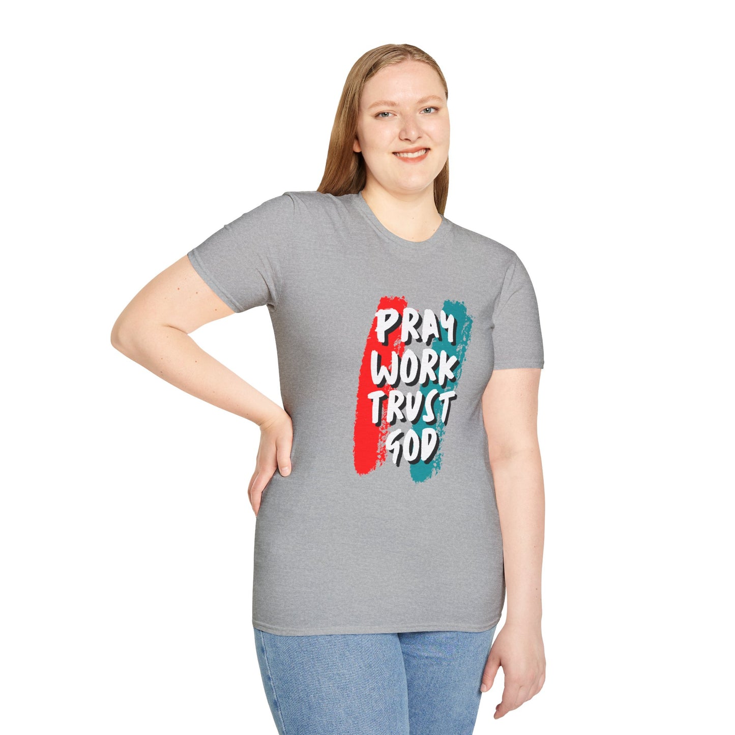 Inspiration Unisex T-Shirt - Pray, Work, Trust God, Motivational Tee, Faith-Based Apparel, Casual Wear, Gift for Believers, Christian Clothing