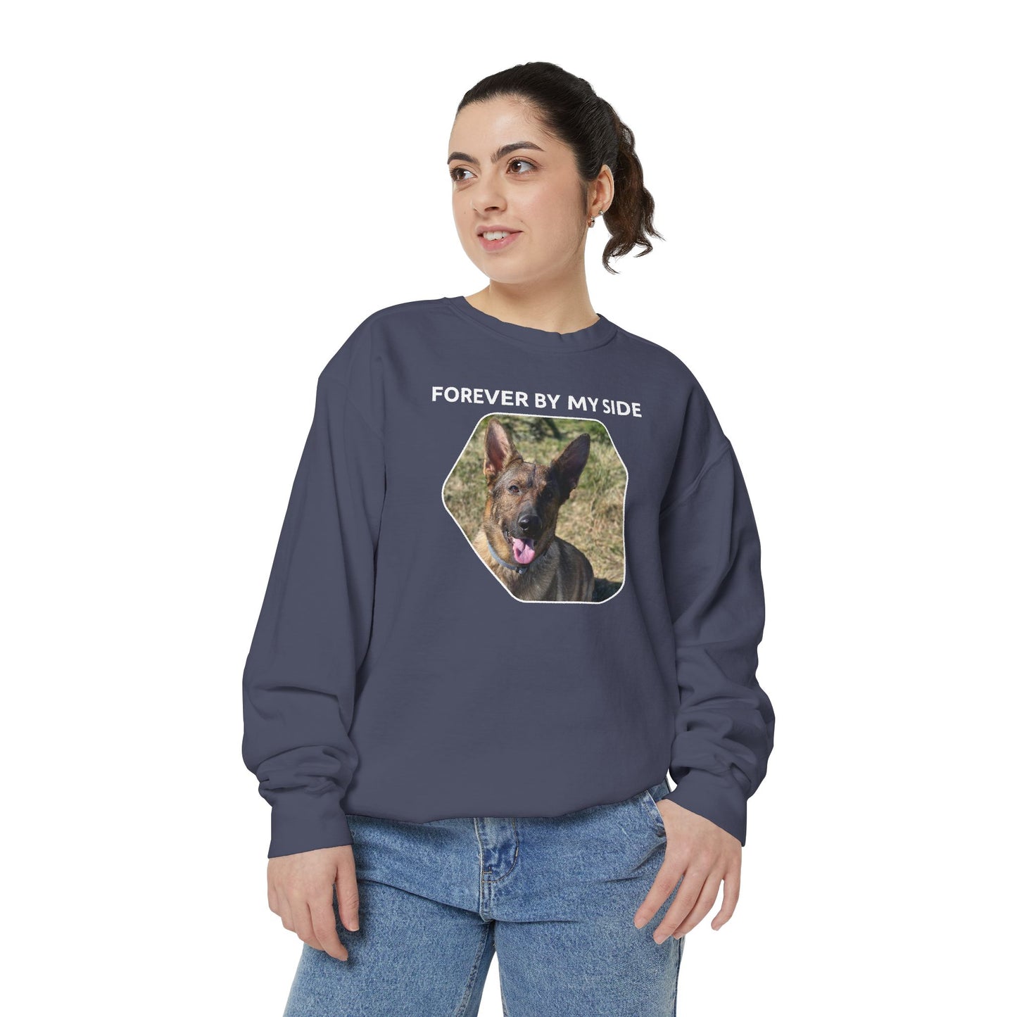 Unisex Dog Lover Sweatshirt With a Sable German Shepherd and Caption Forever By My Side