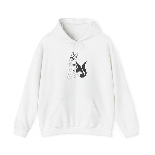 Unisex Dog Lover Hoodie With a Graphic of Black and Transparent German Shepherd Sloppily Sitting