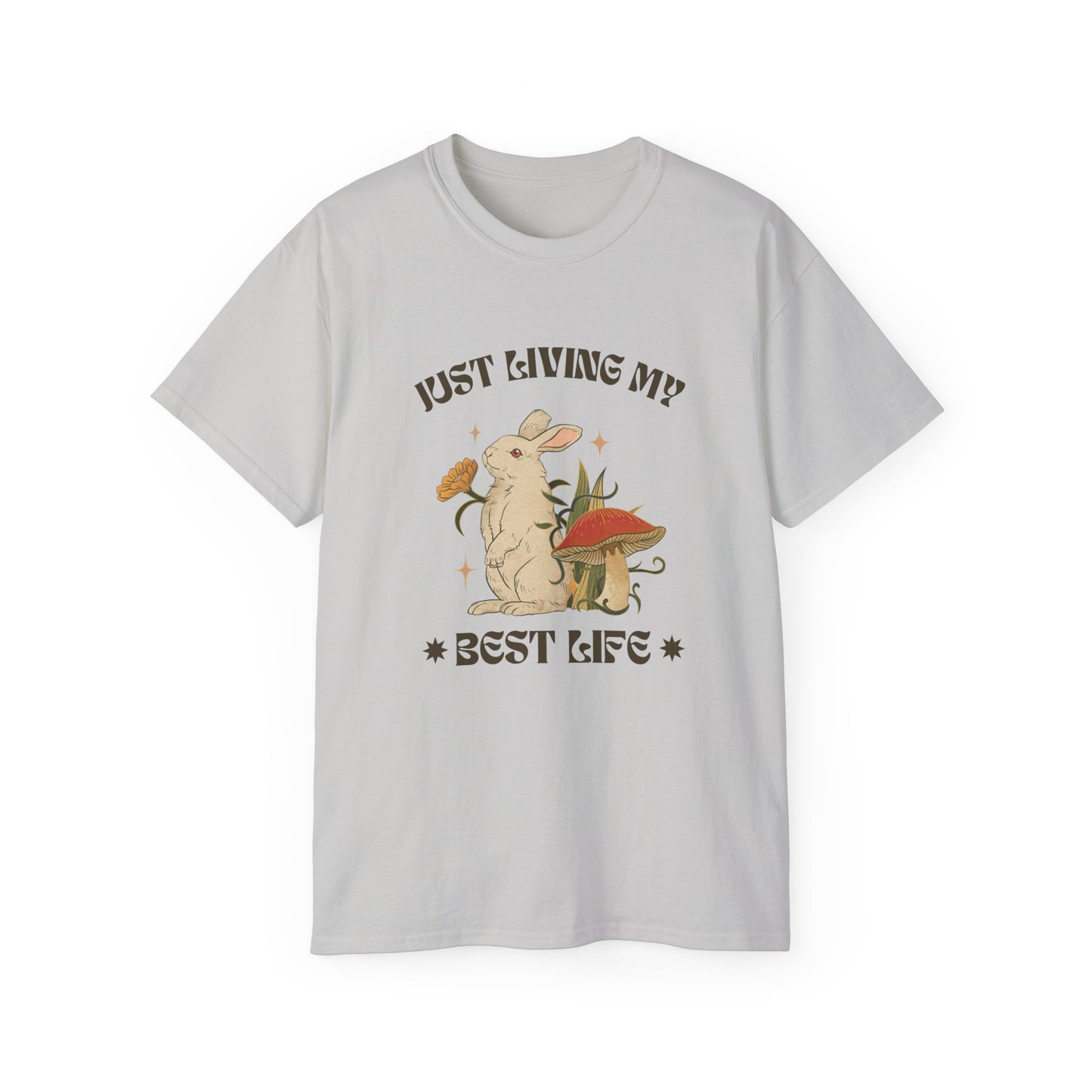 Unisex Ultra Cotton Tee - Just Living My Best Life Bunny Design, Cute Rabbit Shirt, Gift for Animal Lovers, Spring Fashion