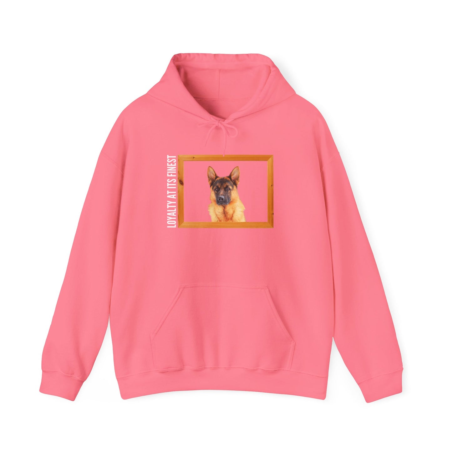 Unisex Dog Lover Hoodie With a German Shepherd's Head Inside a Wooden Frame and Caption Loyalty at its Finest
