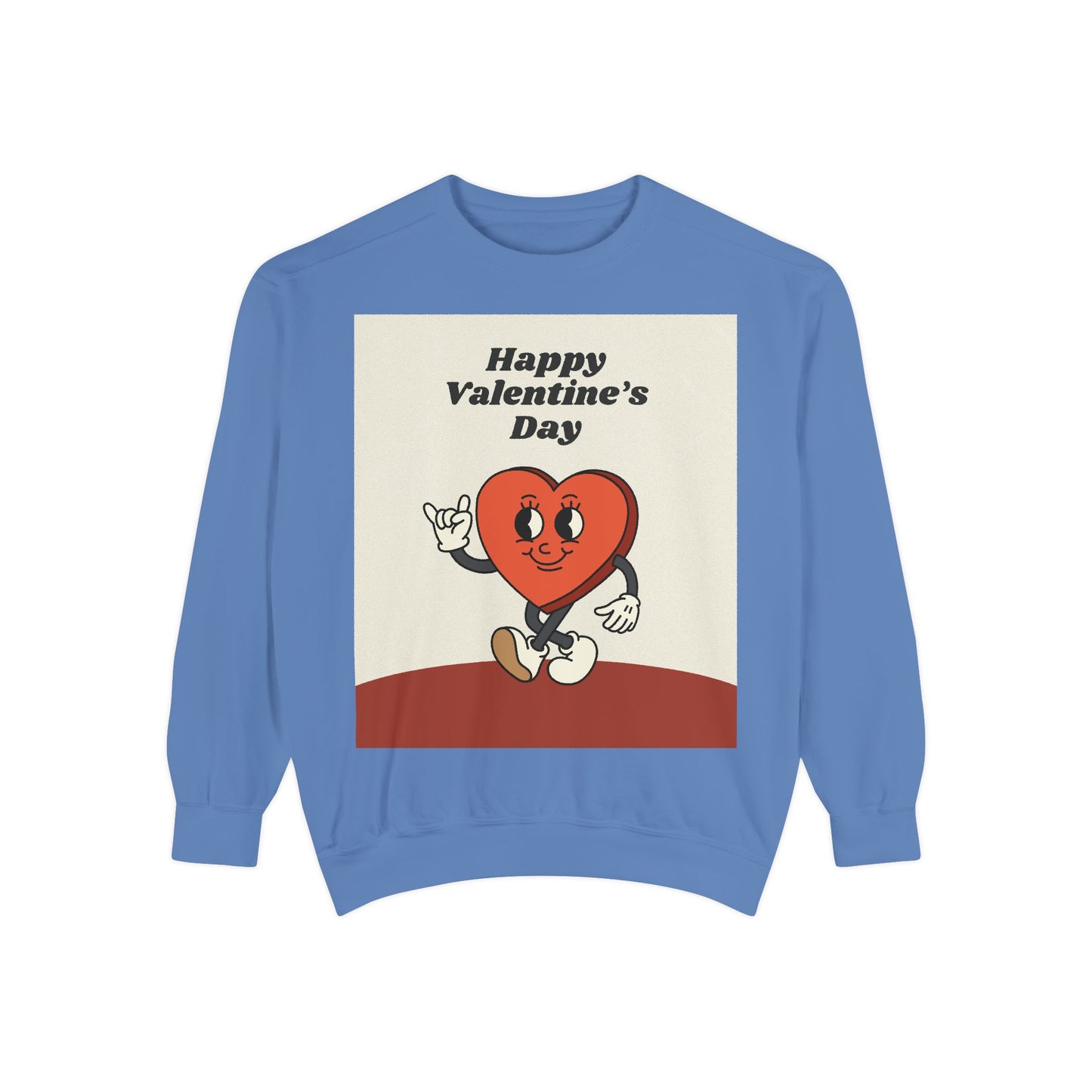 Unisex Valentine's Day Sweatshirt With a Heart Character and Caption Happy Valentine's Day