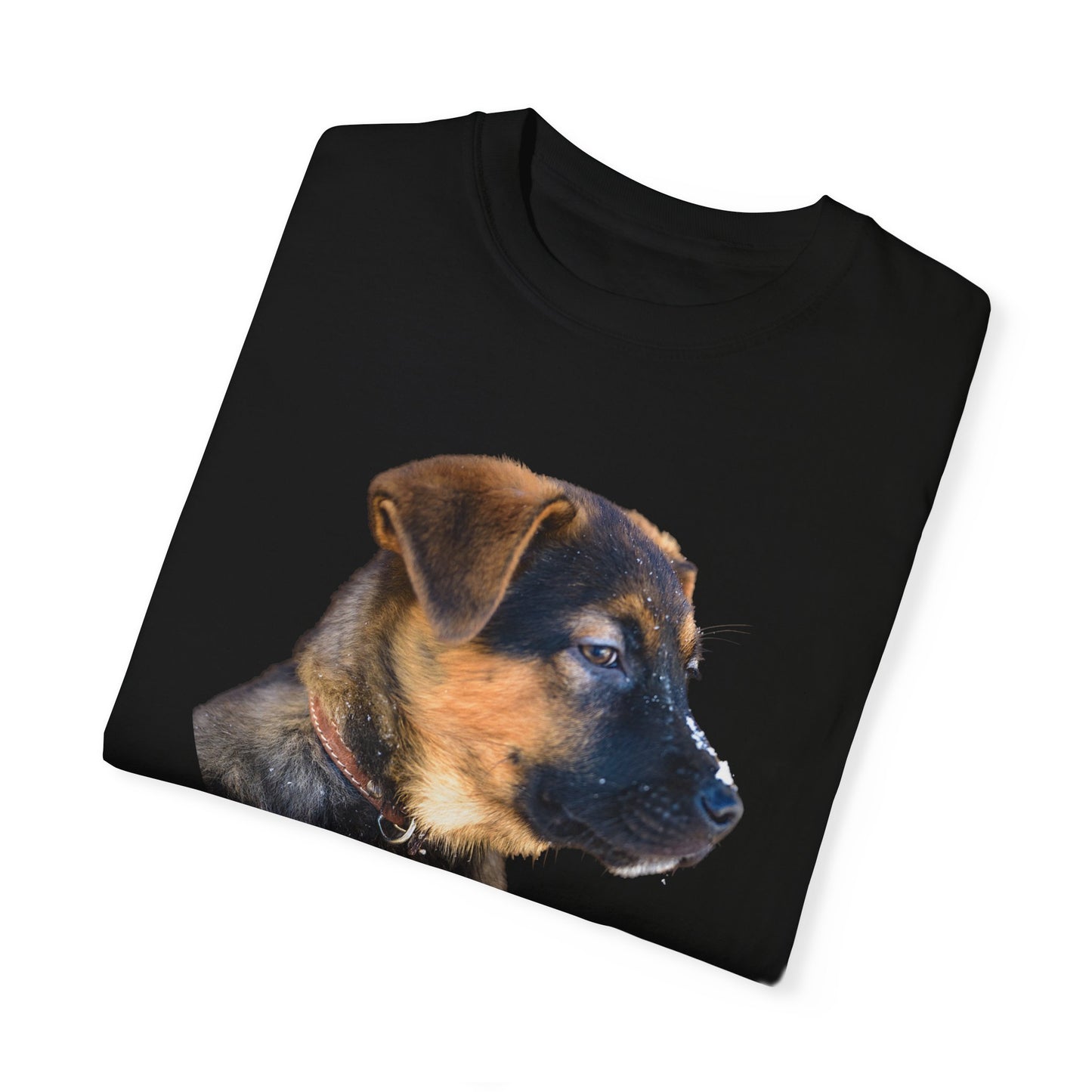 Unisex T-Shirt With Close Up Face of German Shepherd Puppy With Floppy Ears
