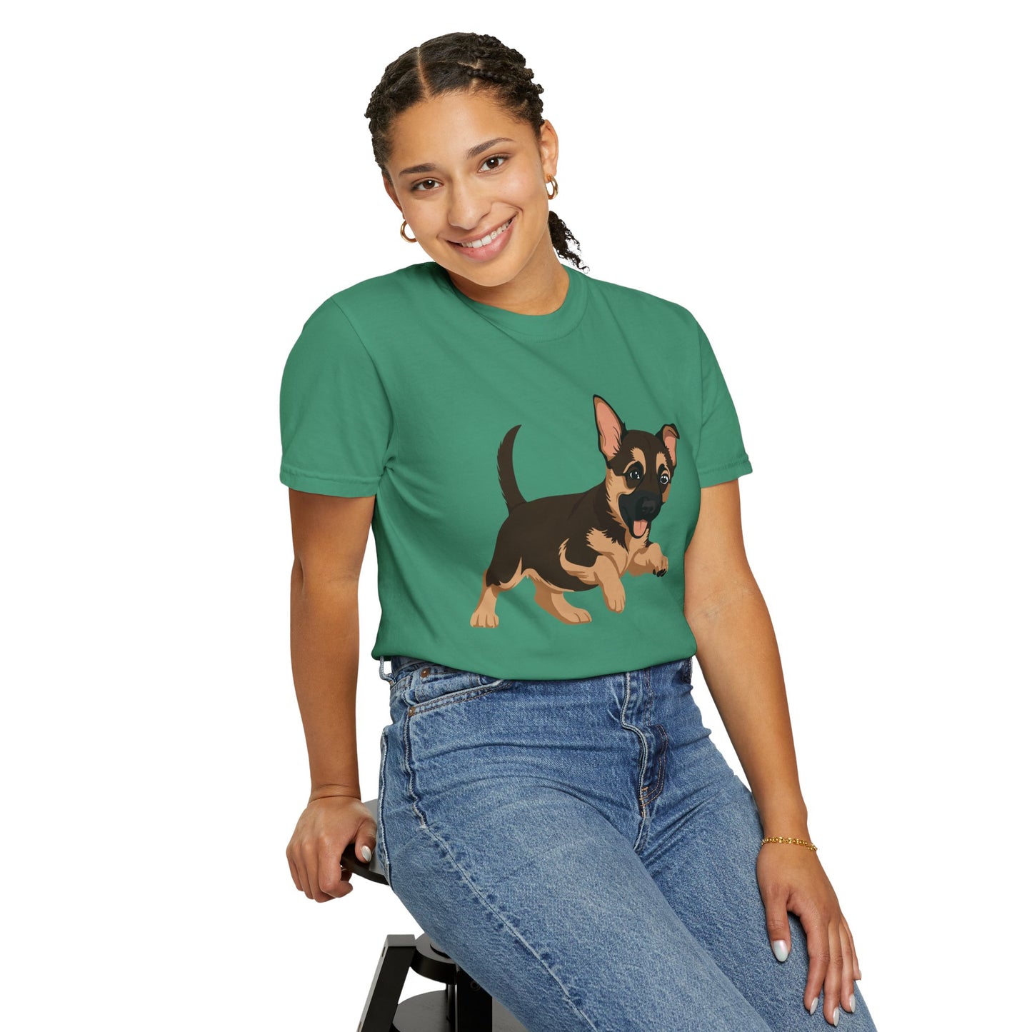 Unisex Dog Lover T-Shirt With a Graphic of Cute Playing German Shepherd Puppy