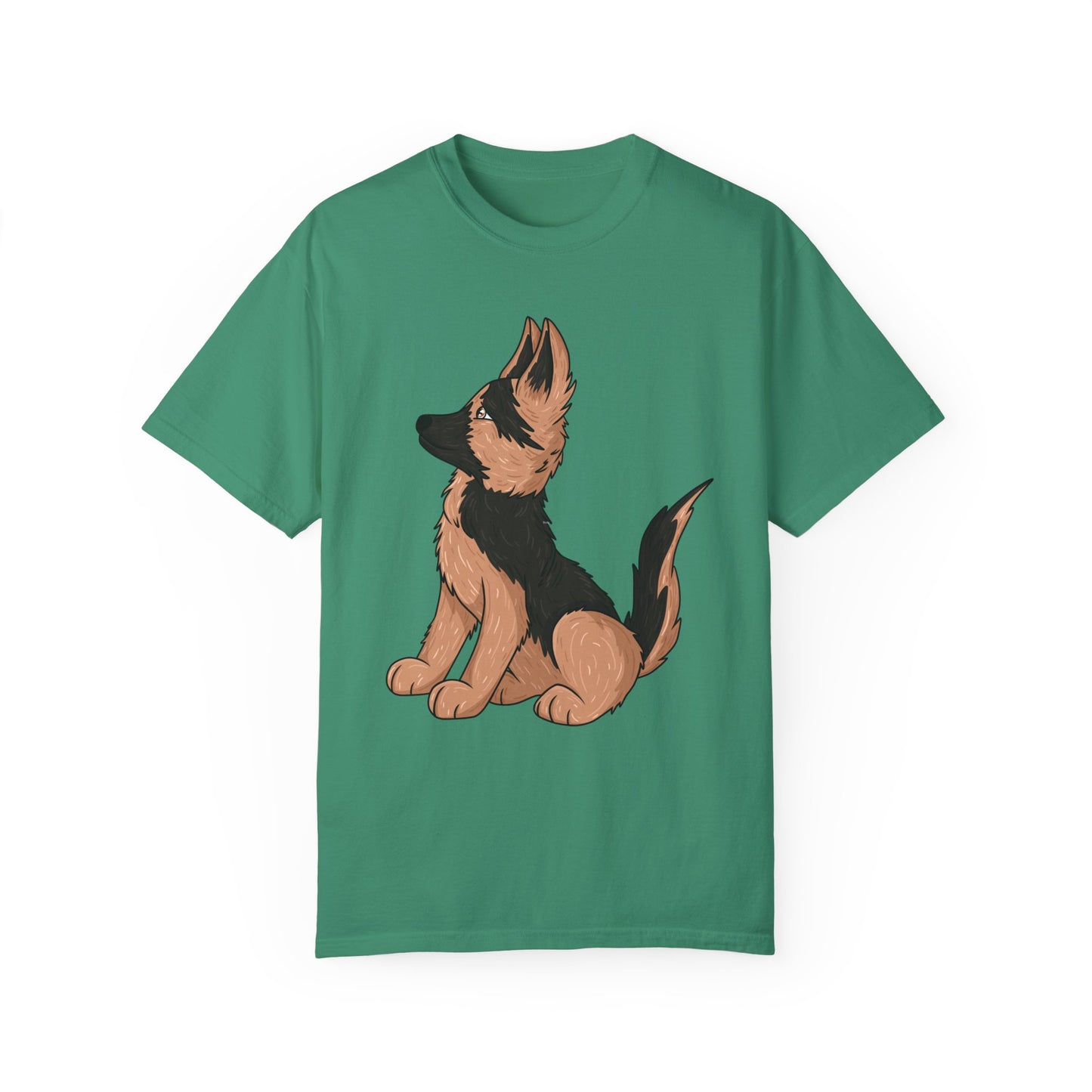 Unisex Dog Lover T-Shirt With a Graphic of Cute German Shepherd Puppy Looking Upward