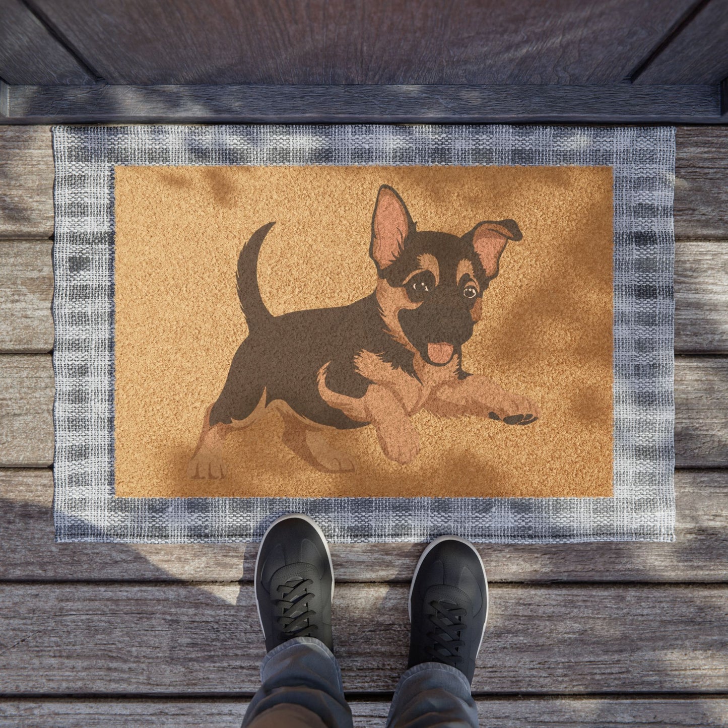 German Shepherd Doormat Featuring Graphic of a Cute Playing German Shepherd Puppy