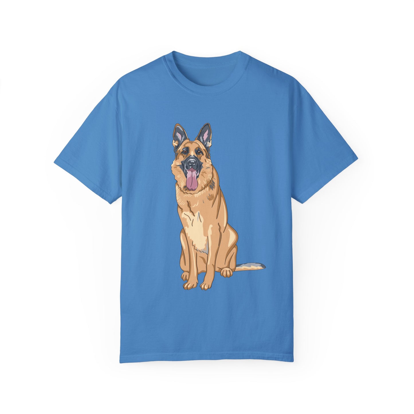 Unisex Dog Lover T-Shirt With Graphic of Giant German Shepherd Sloppily Sitting Leaving Tongue Out