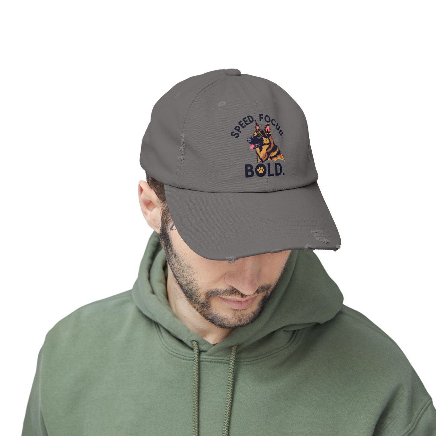 Speed Focus Bold German Shepherd Agility Distressed Hat, Dog Lover Gift, Casual Fashion Accessory, Summer Style, Outdoor Fun