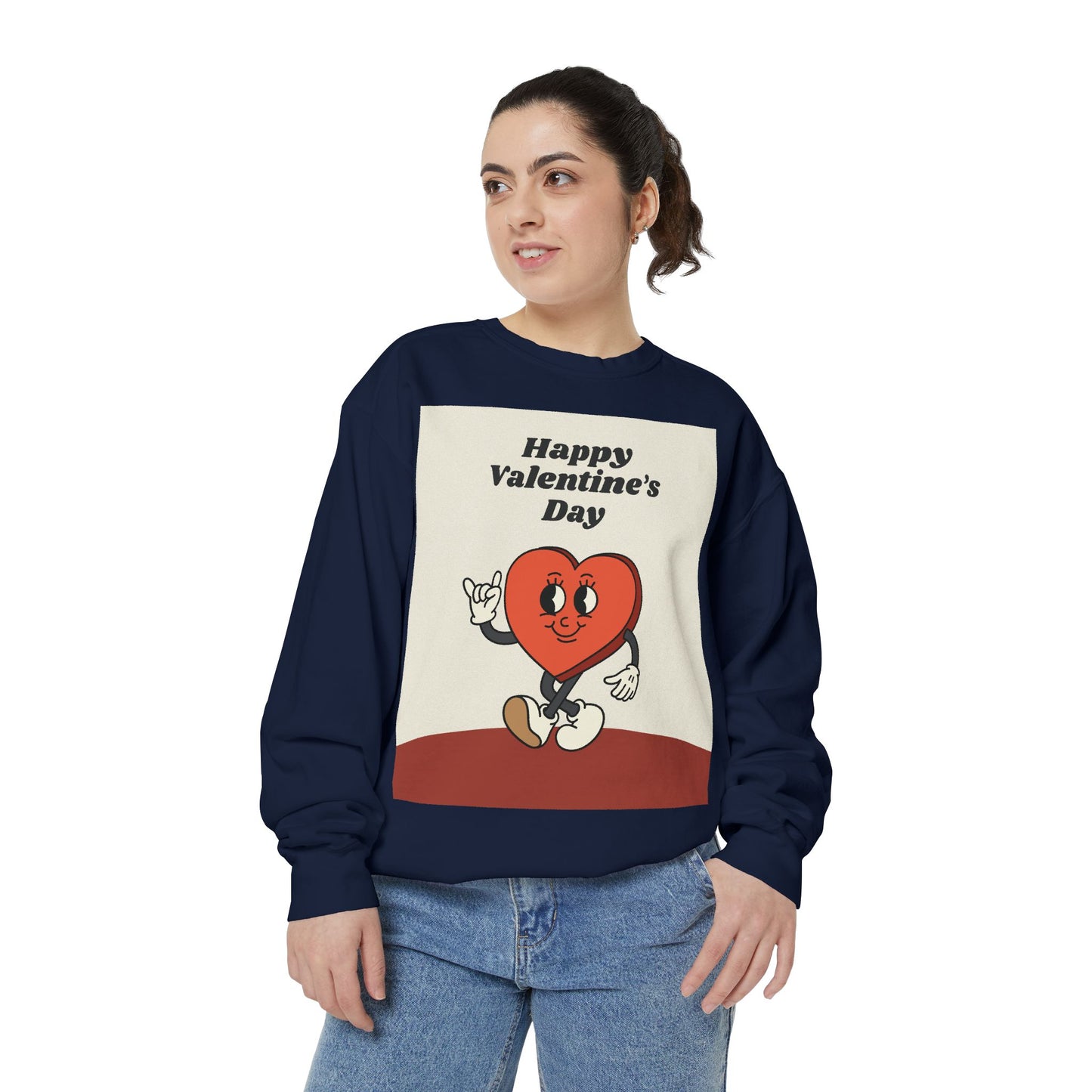 Unisex Valentine's Day Sweatshirt With a Heart Character and Caption Happy Valentine's Day