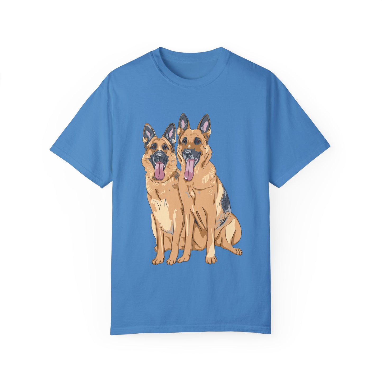 Unisex T-Shirt With Graphic of Two German Shepherds Sloppily Sitting Leaving Tongue Out