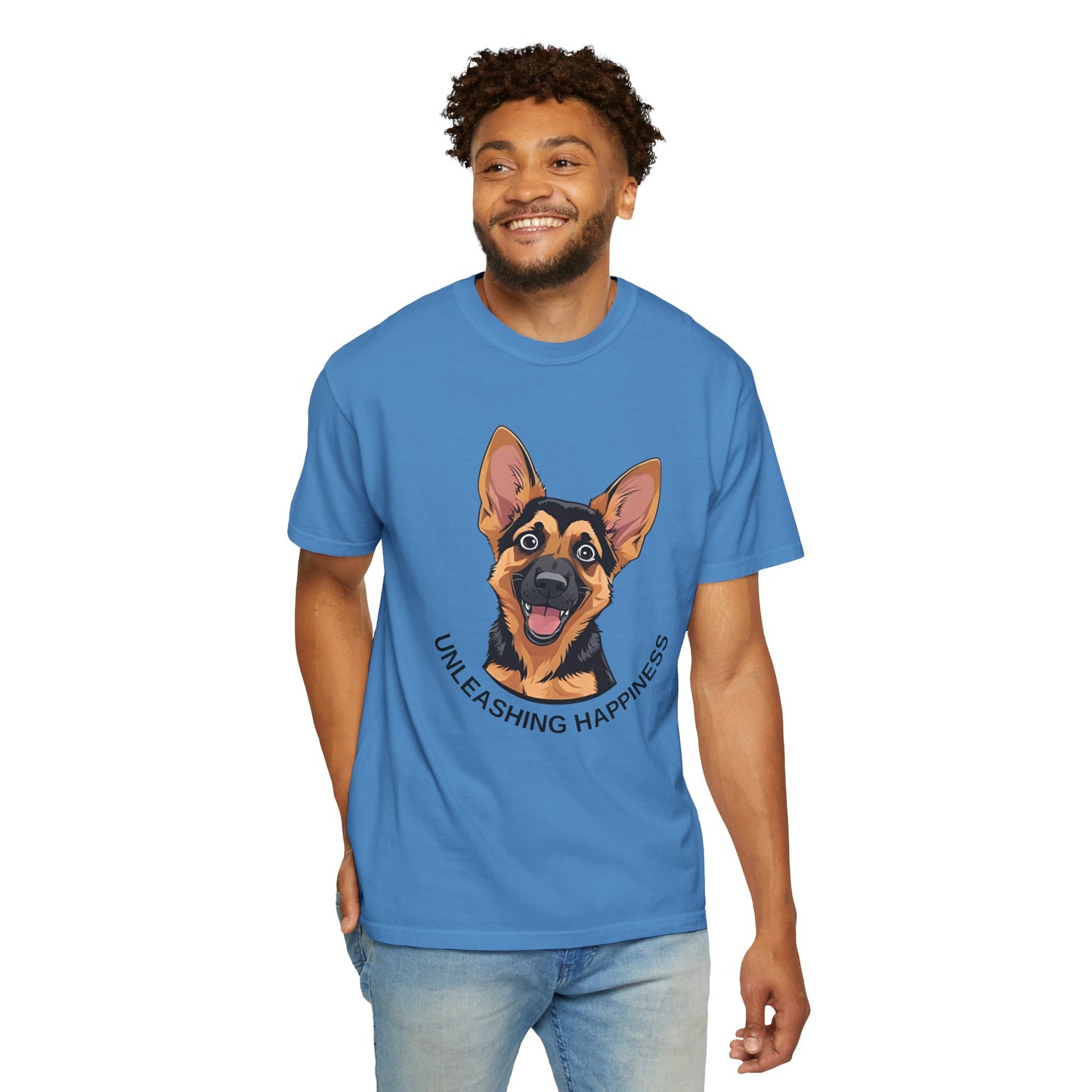 Happy Dog Graphic Tee, Unisex German Shepherd Puppy T-Shirt - Unleashing Happiness, Pet Lover Gift, Animal Lovers Apparel, Unique Dog Lover Shirt