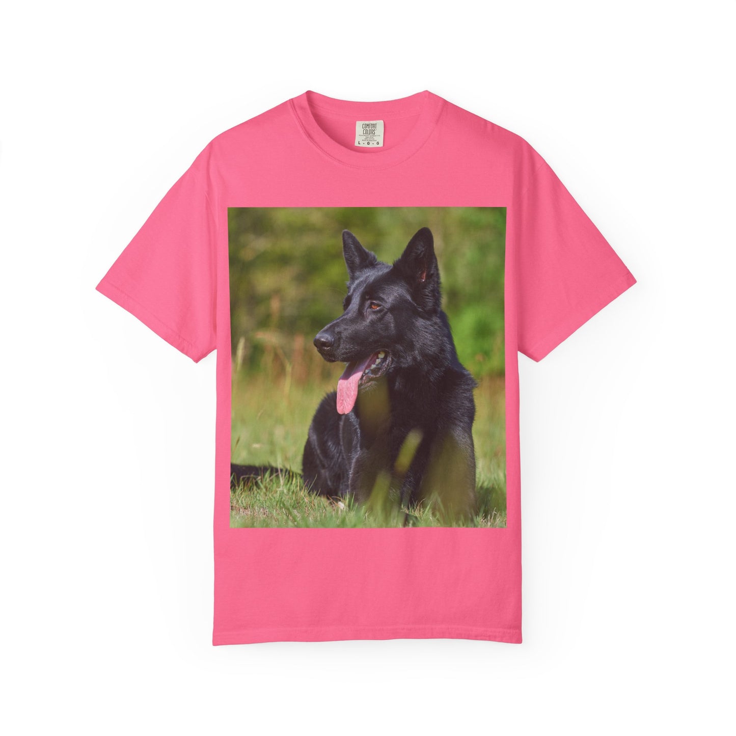 Unisex Garment-Dyed T-Shirt Featuring a Black German Shepherd Resting on Grass Looking Sideways