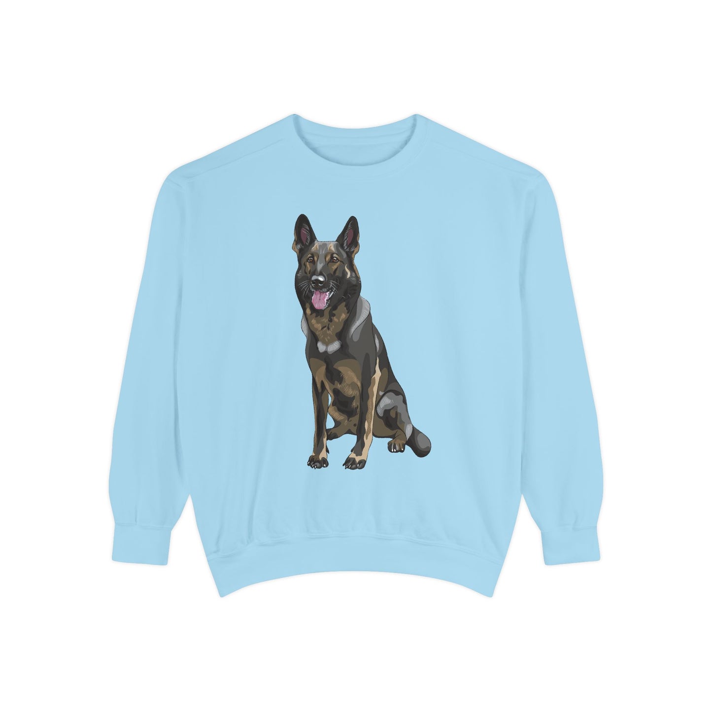 Unisex Dog Lover Sweatshirt With a Graphic of Sable German Shepherd Sloppily Sitting