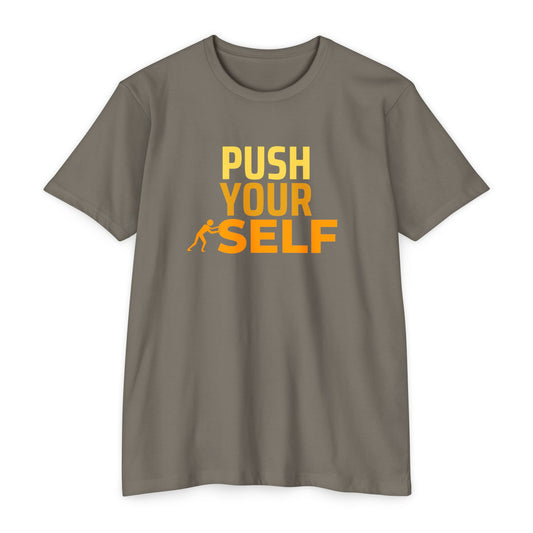 Motivational Fitness T-Shirt – "Push Your Self" - Cool Graphic Tee, Workout Shirt, Gift for Gym Lovers, Unisex Activewear, Casual Wear