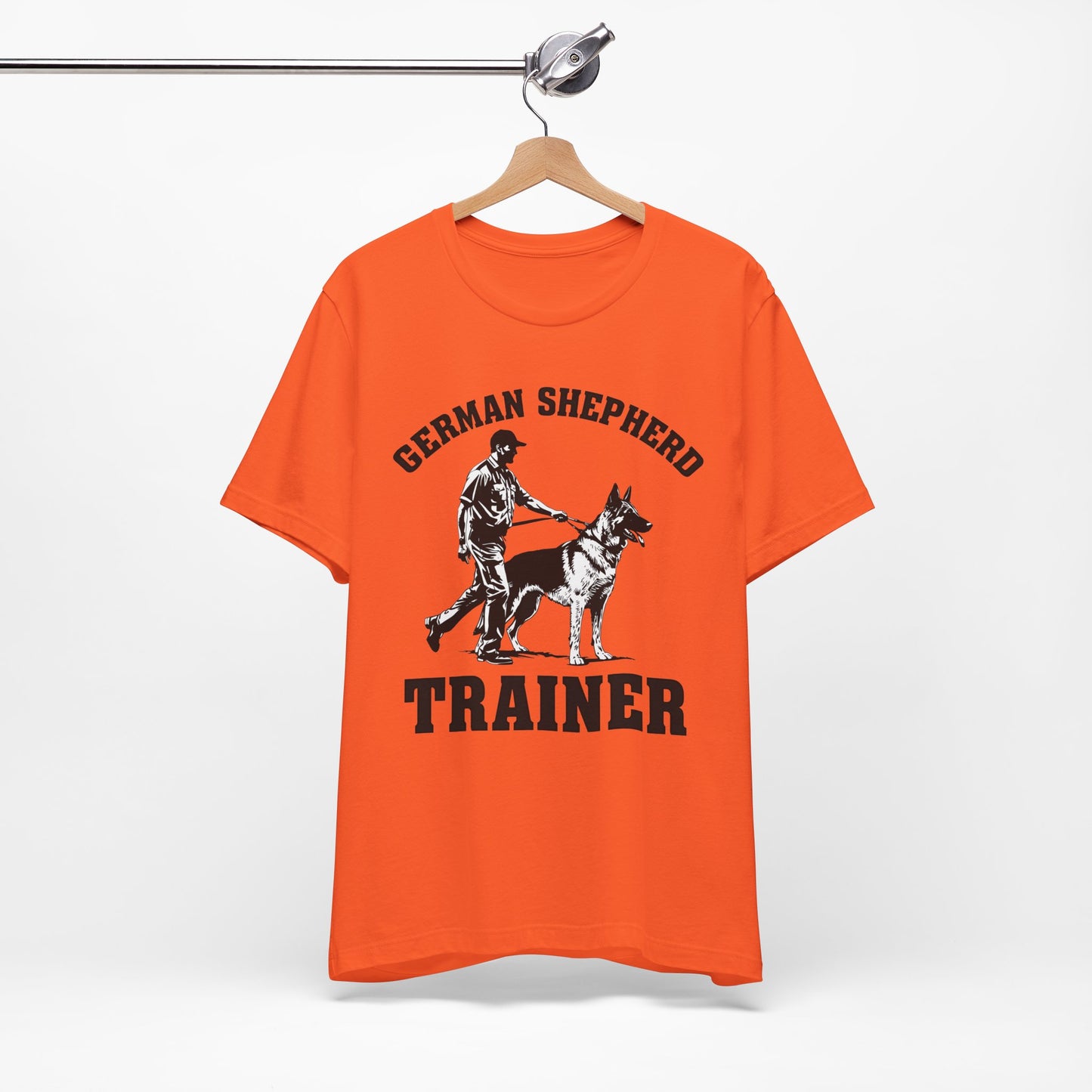 German Shepherd Trainer Tee - Black and White Design of Man Holding a German Shepherd