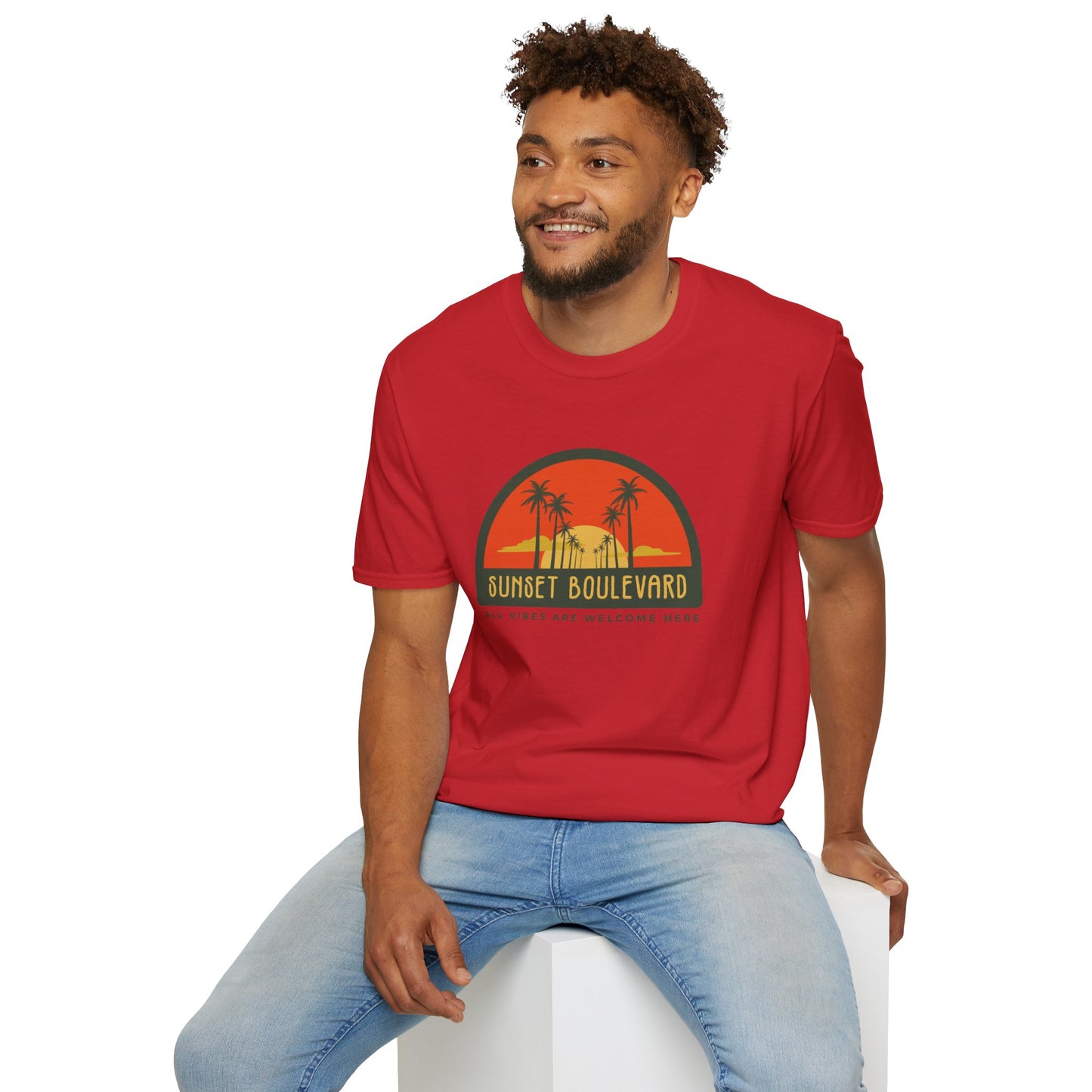 Sunset Boulevard Unisex Softstyle T-Shirt, Retro Beach Tee, Vacation Shirt, Summer Apparel, Travel Gift