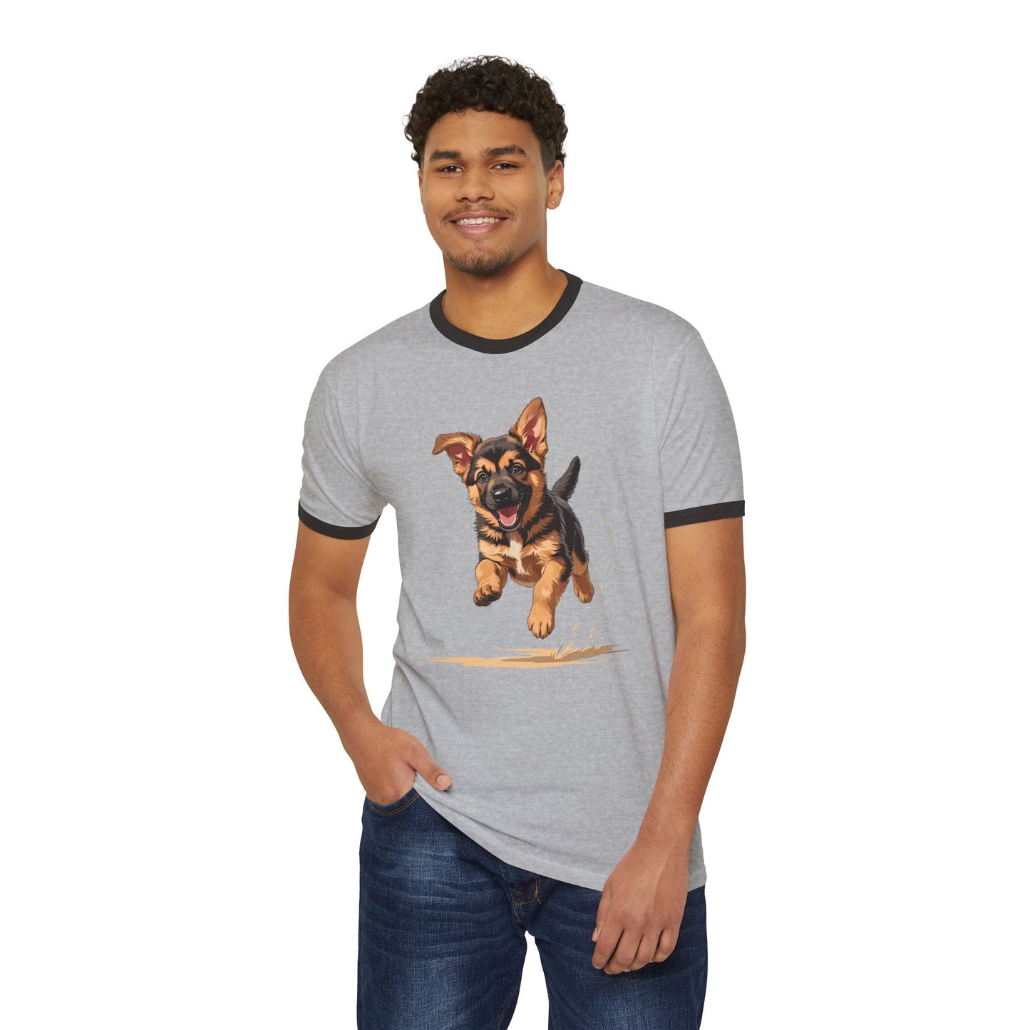 Adorable Puppy Ringer T-Shirt, Dog Lover Gift, Unisex Cotton Tee, Pet Parent Apparel, Casual Wear, Birthday Gift