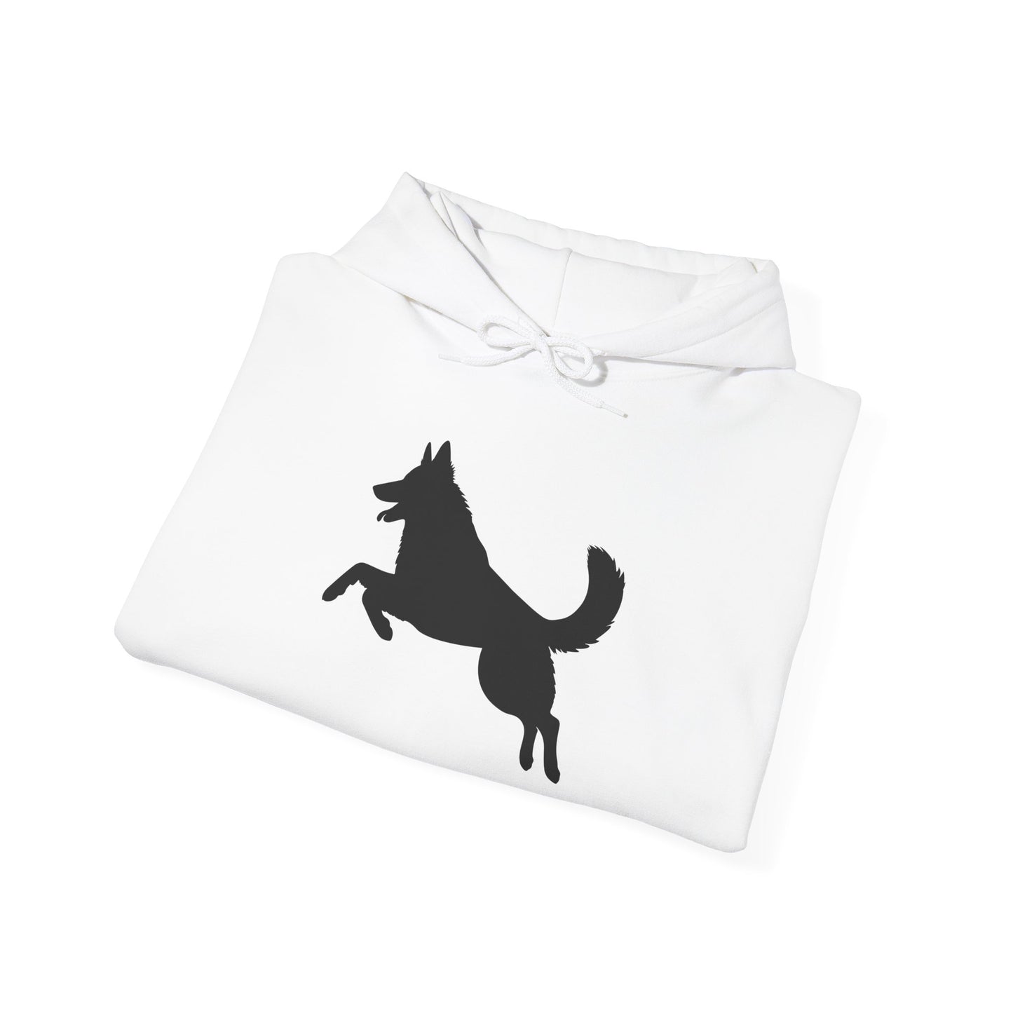 Unisex Dog Lover Hoodie With a Graphic of Solid Black German Shepherd Jumping in the Air