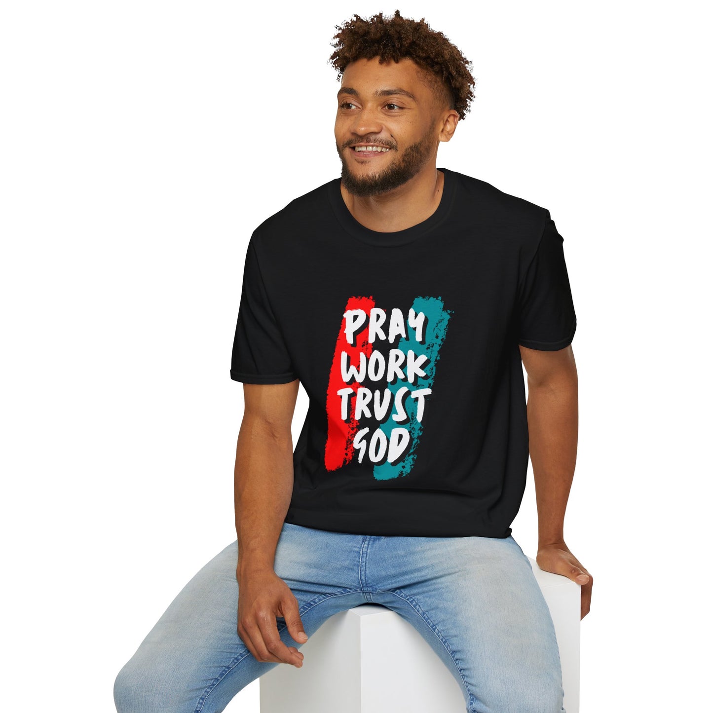 Inspiration Unisex T-Shirt - Pray, Work, Trust God, Motivational Tee, Faith-Based Apparel, Casual Wear, Gift for Believers, Christian Clothing