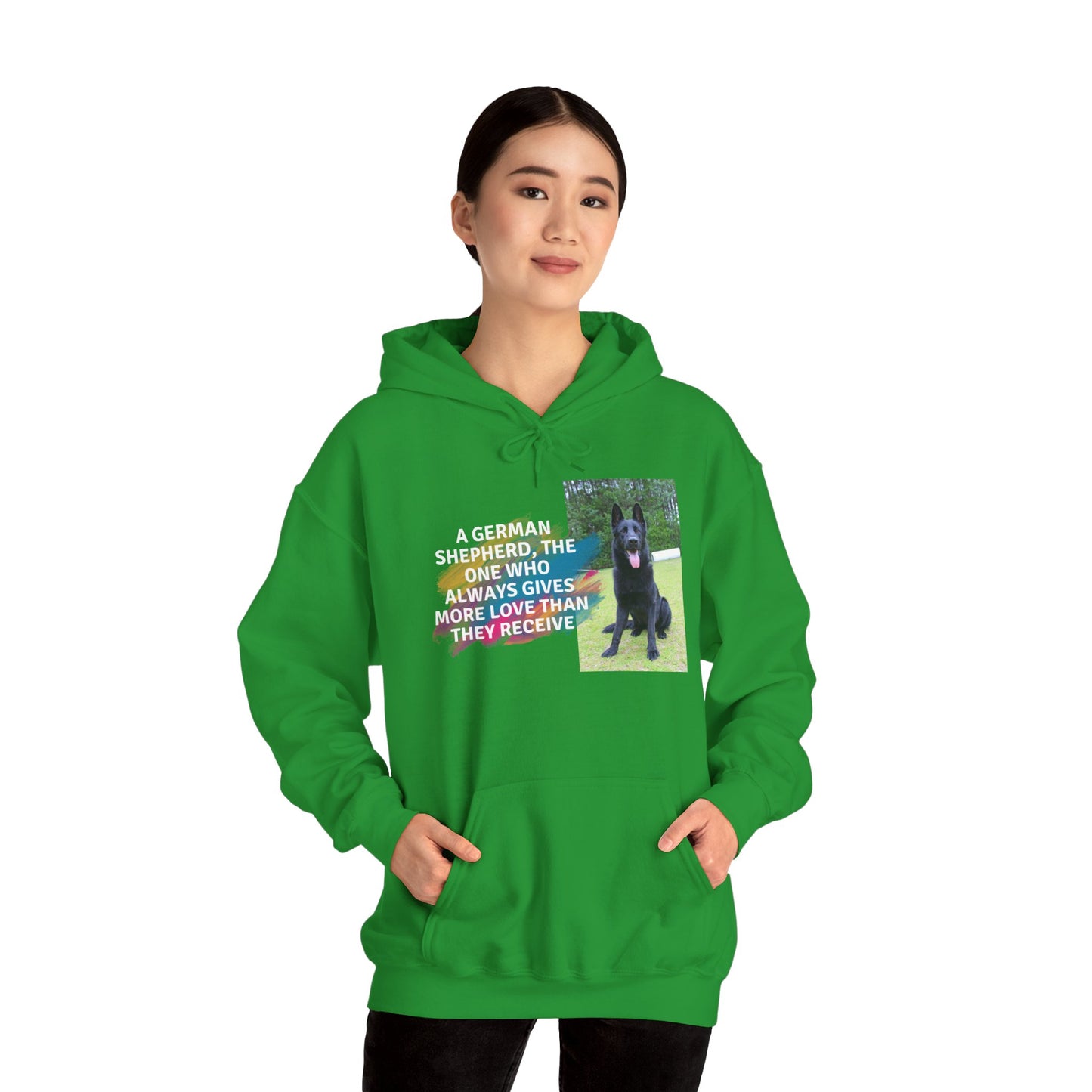 Unisex Dog Lover Hoodie With Black German Shepherd and Quote The One Who Always Gives More Love Than They Receive